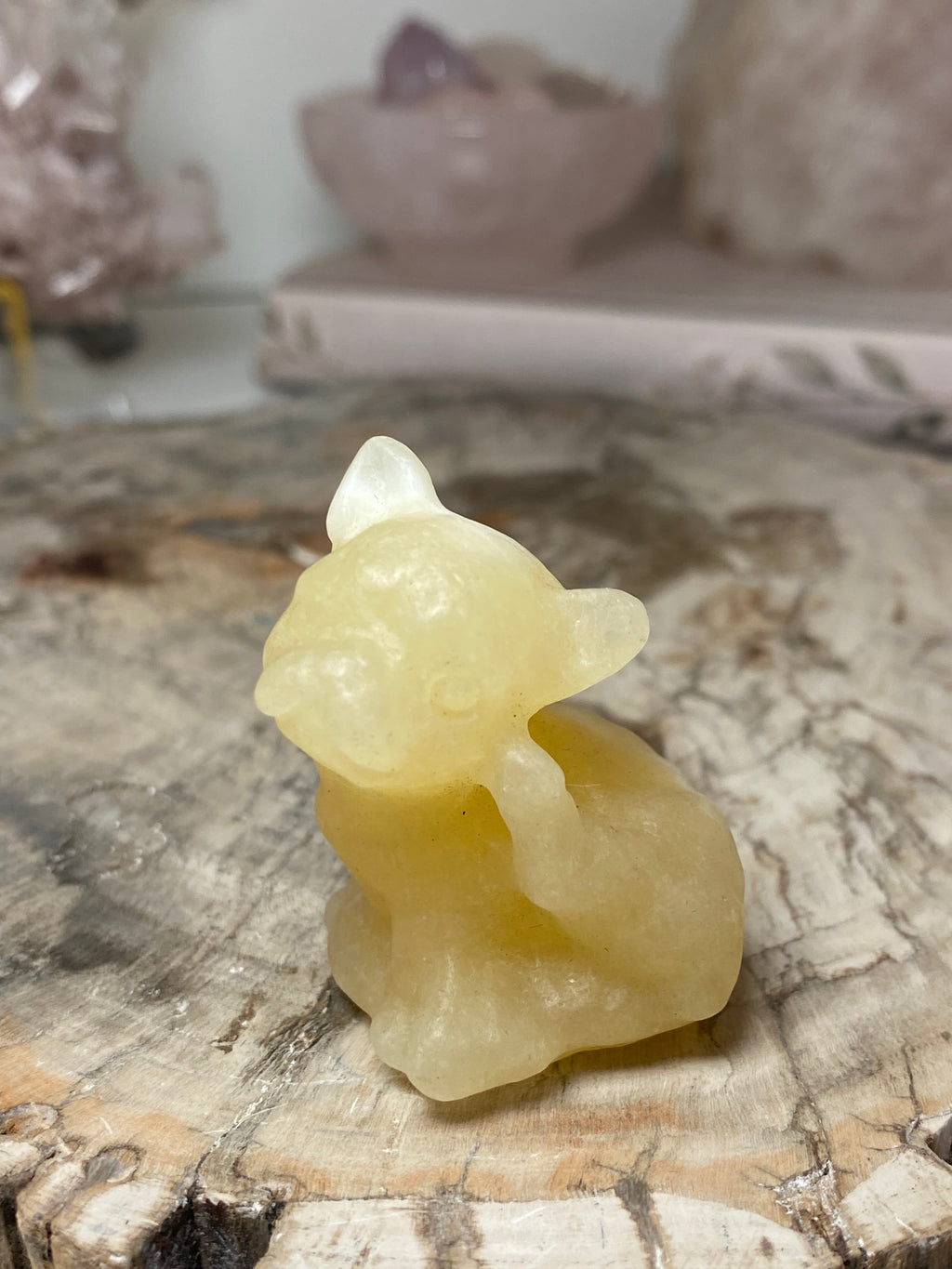 Small clear quartz crystal dog carving