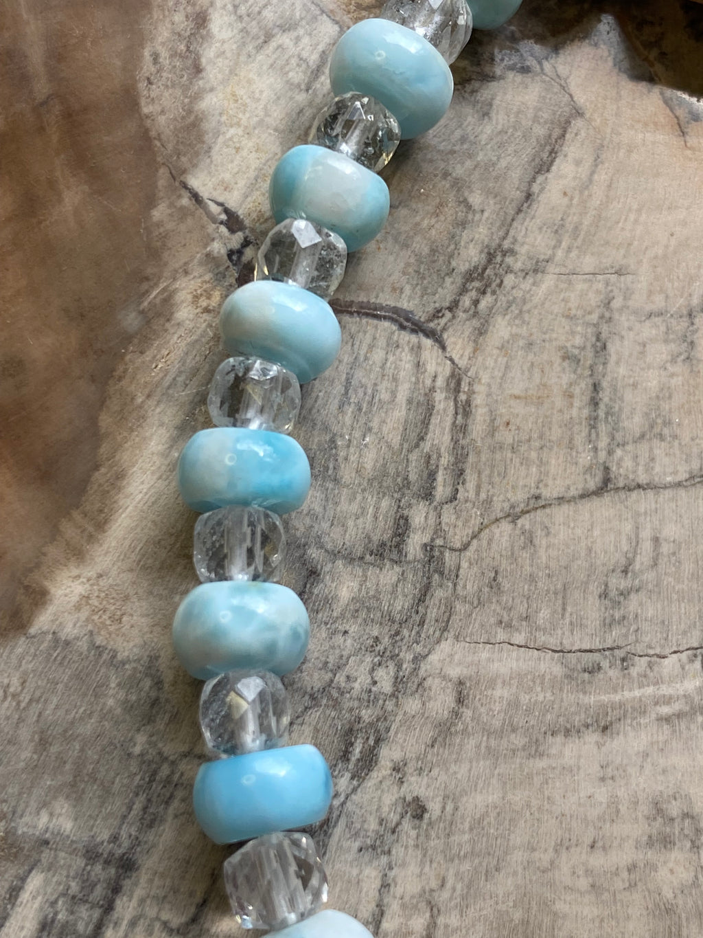 Larimar crystal with quartz crystal bracelet