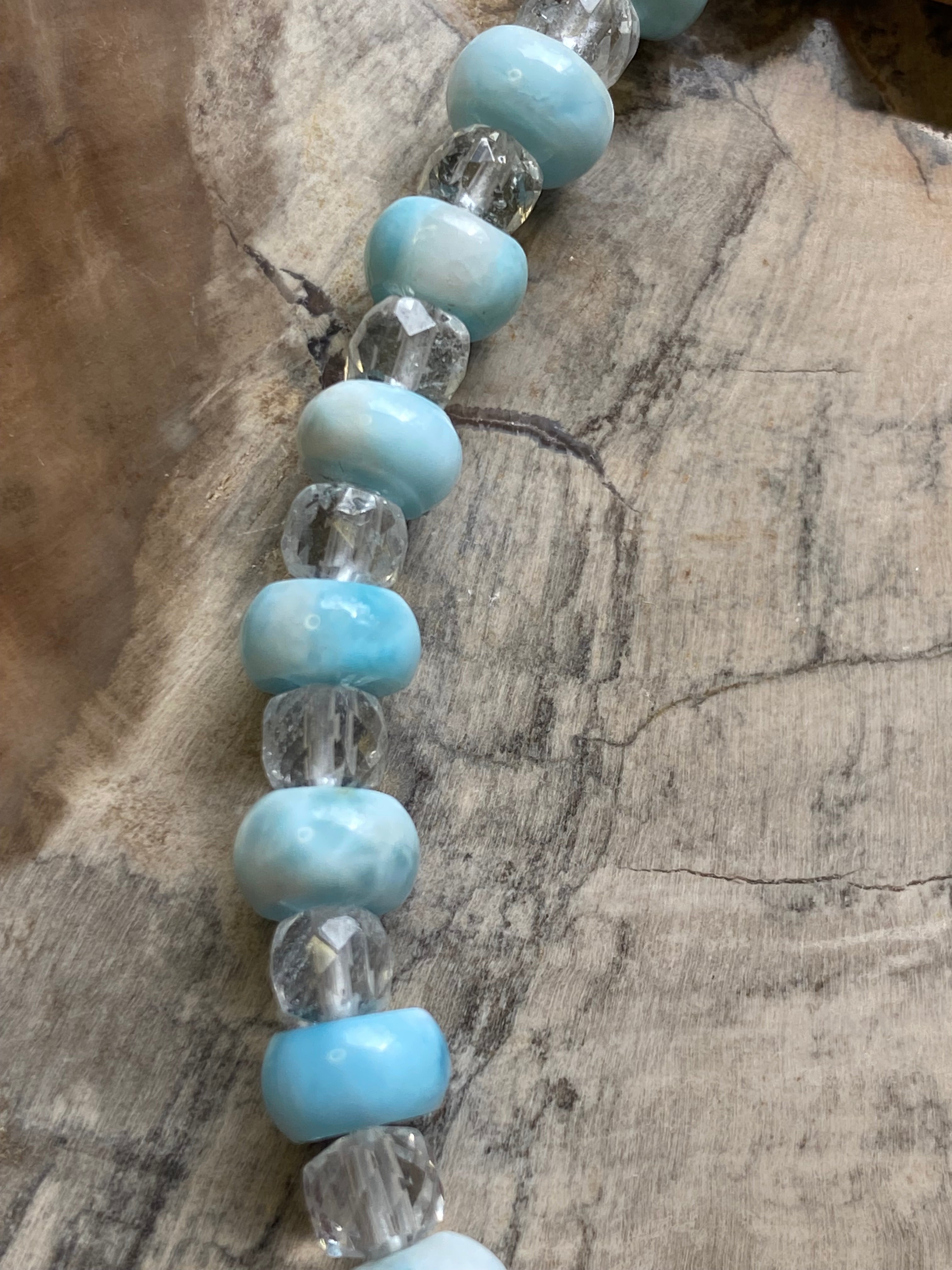 Larimar crystal with quartz crystal bracelet