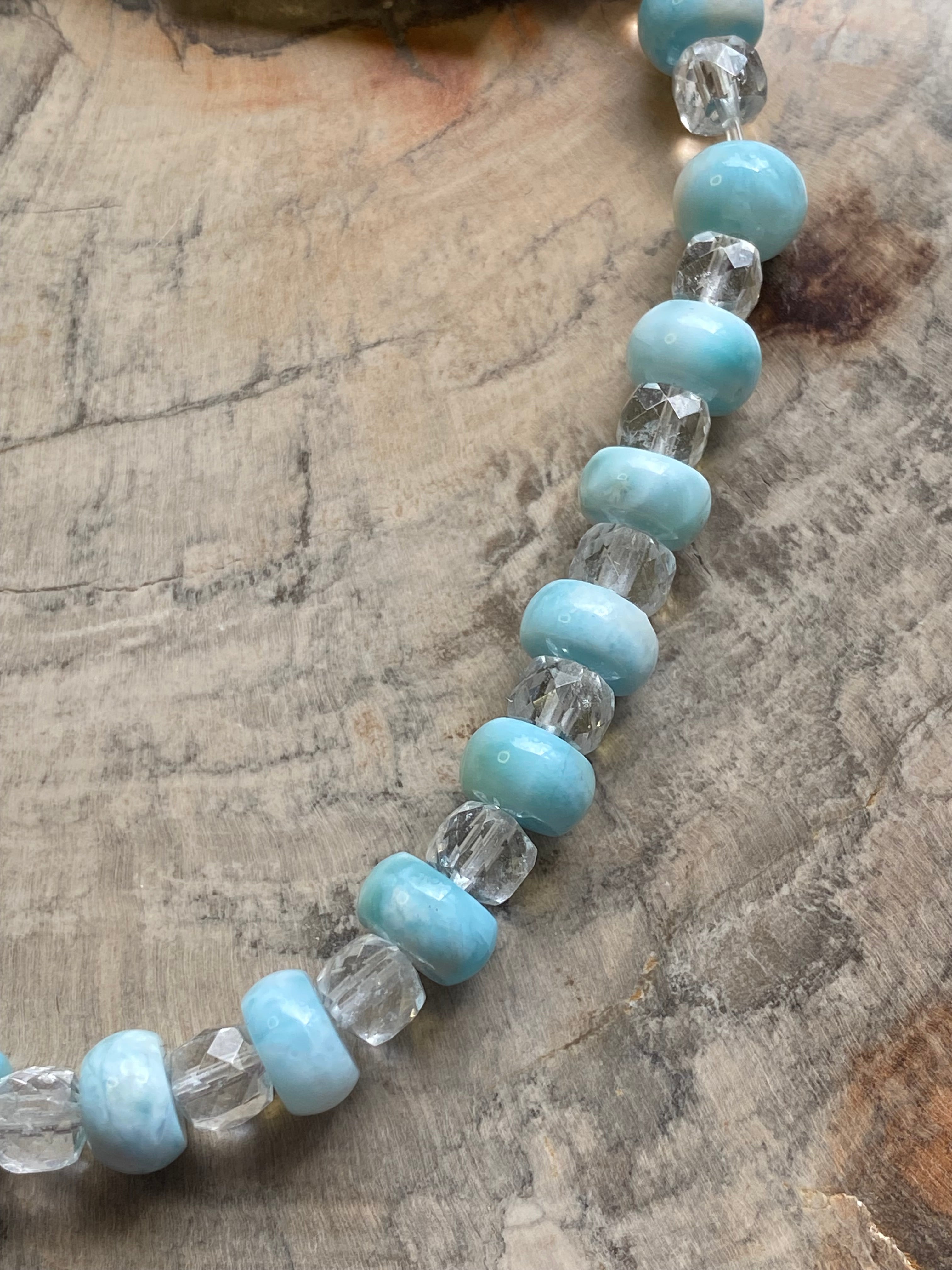 Larimar crystal with quartz crystal bracelet