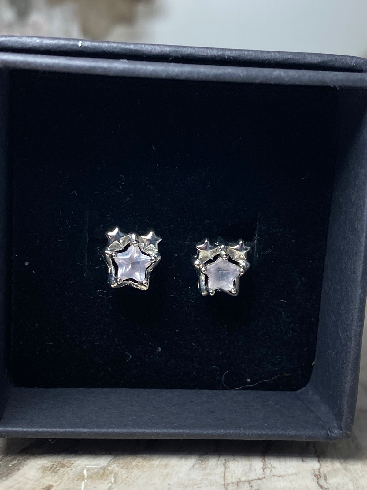 Rose quartz crystal star earrings