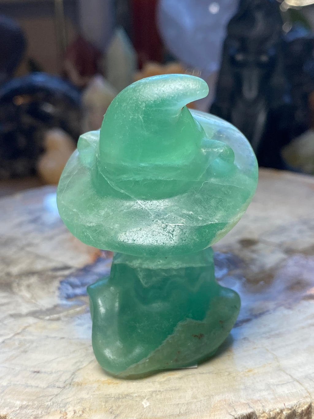 Fluorite crystal witch cat Halloween carving