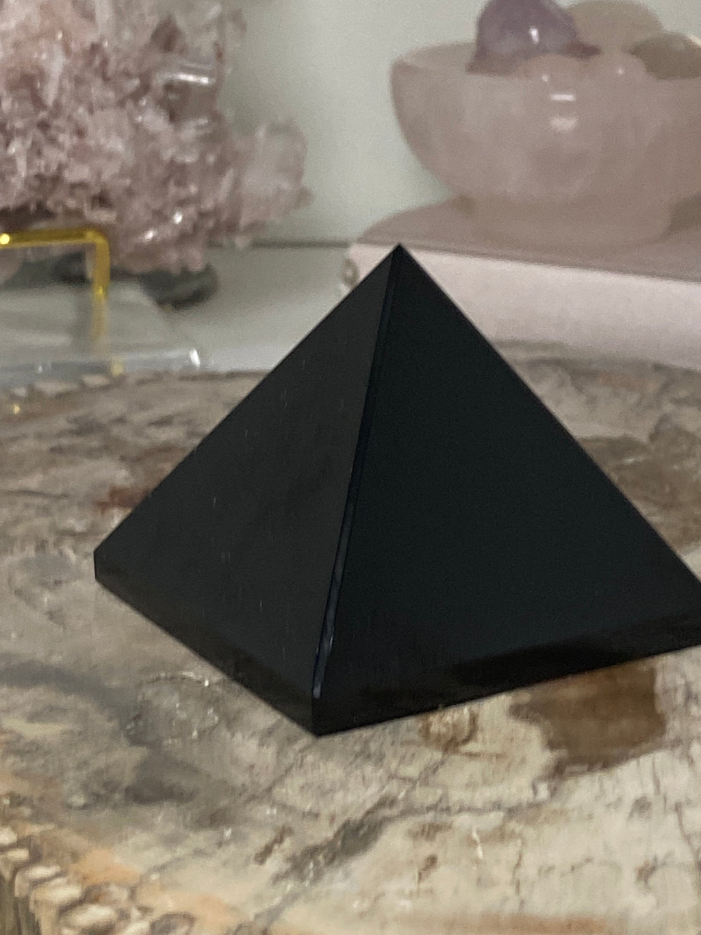 Obsidian crystal pyramid carving