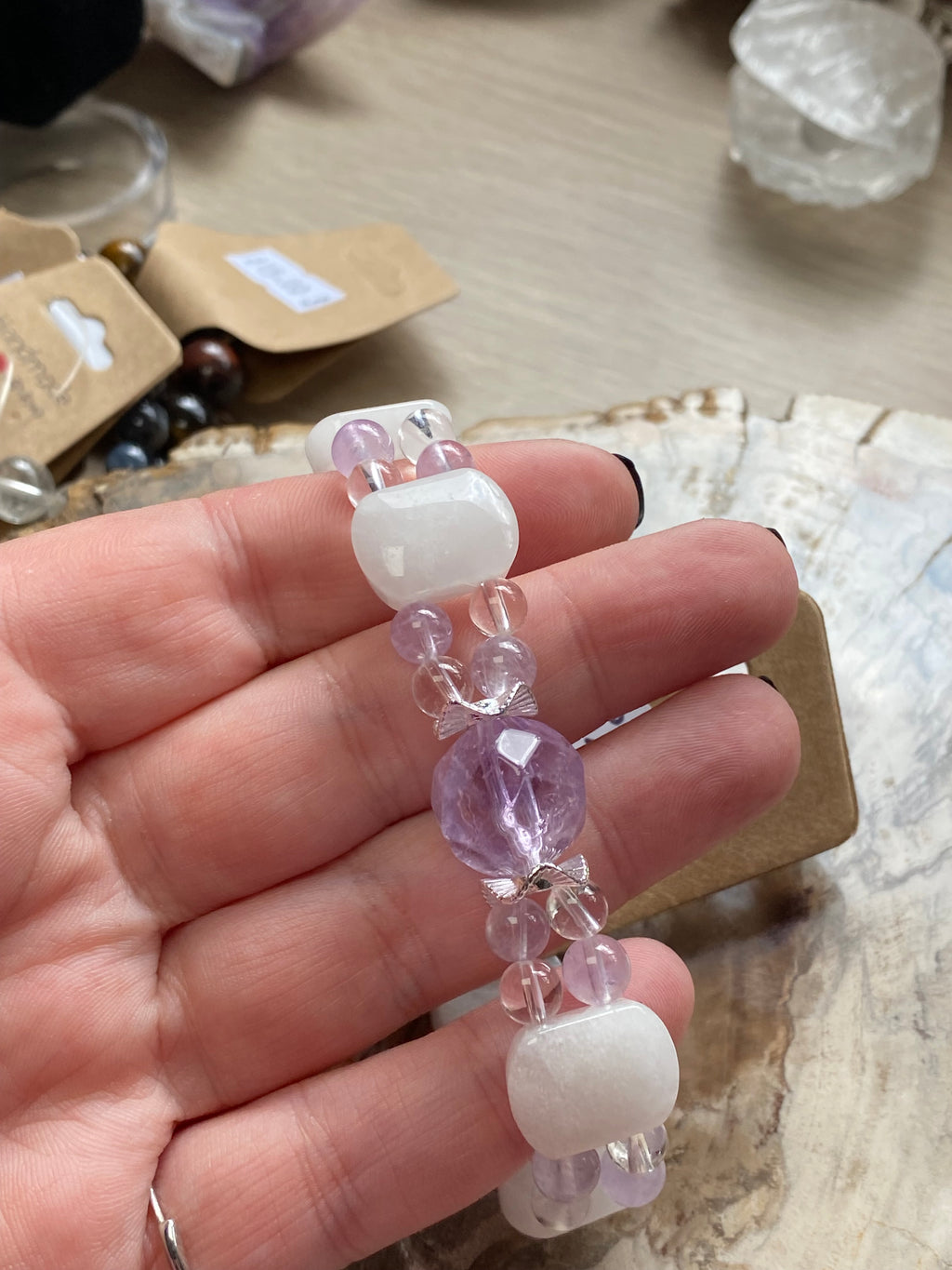 Amethyst with clear quartz crystal bracelet