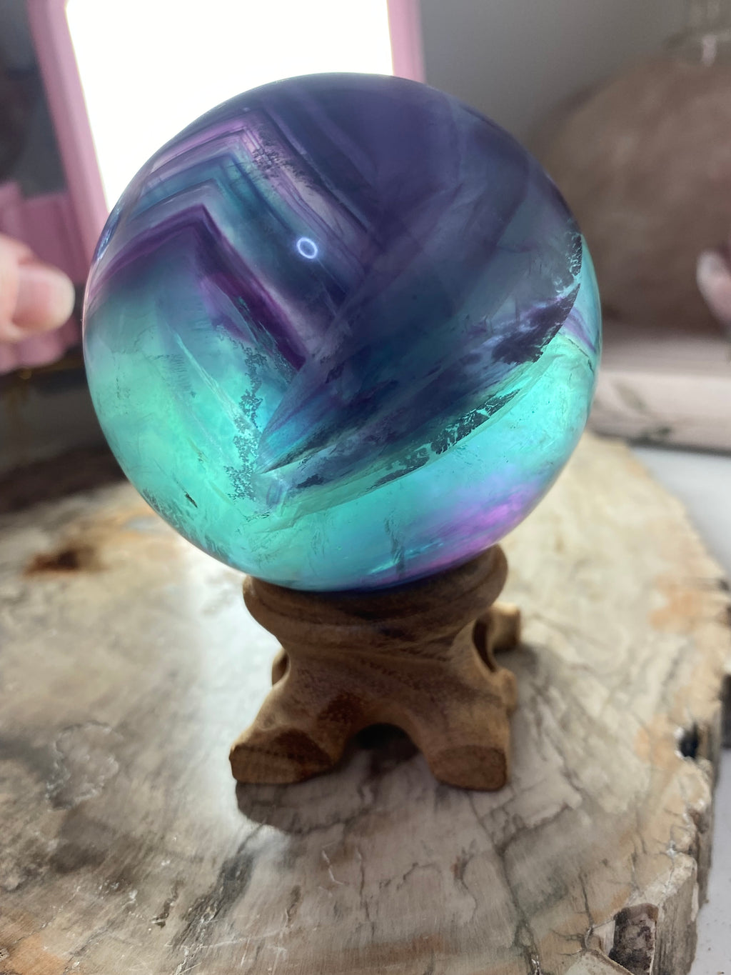 Rainbow fluorite crystal sphere