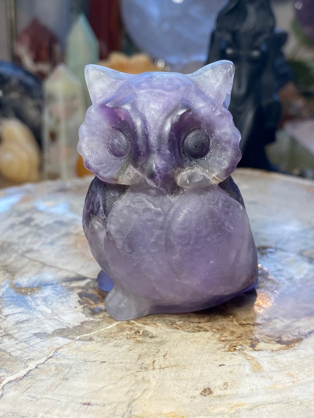 Amethyst crystal owl carving- Halloween