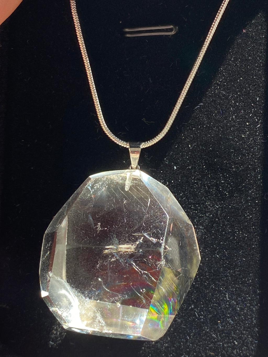 Clear quartz crystal grade AAAA silver necklace