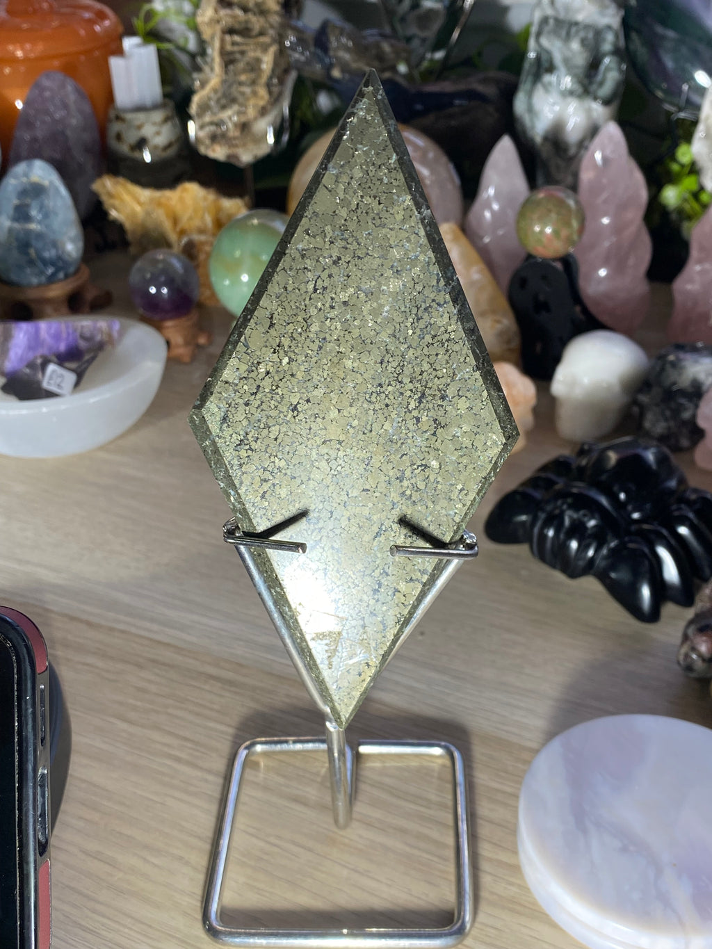 Large pyrite Crystal rhombus with stand
