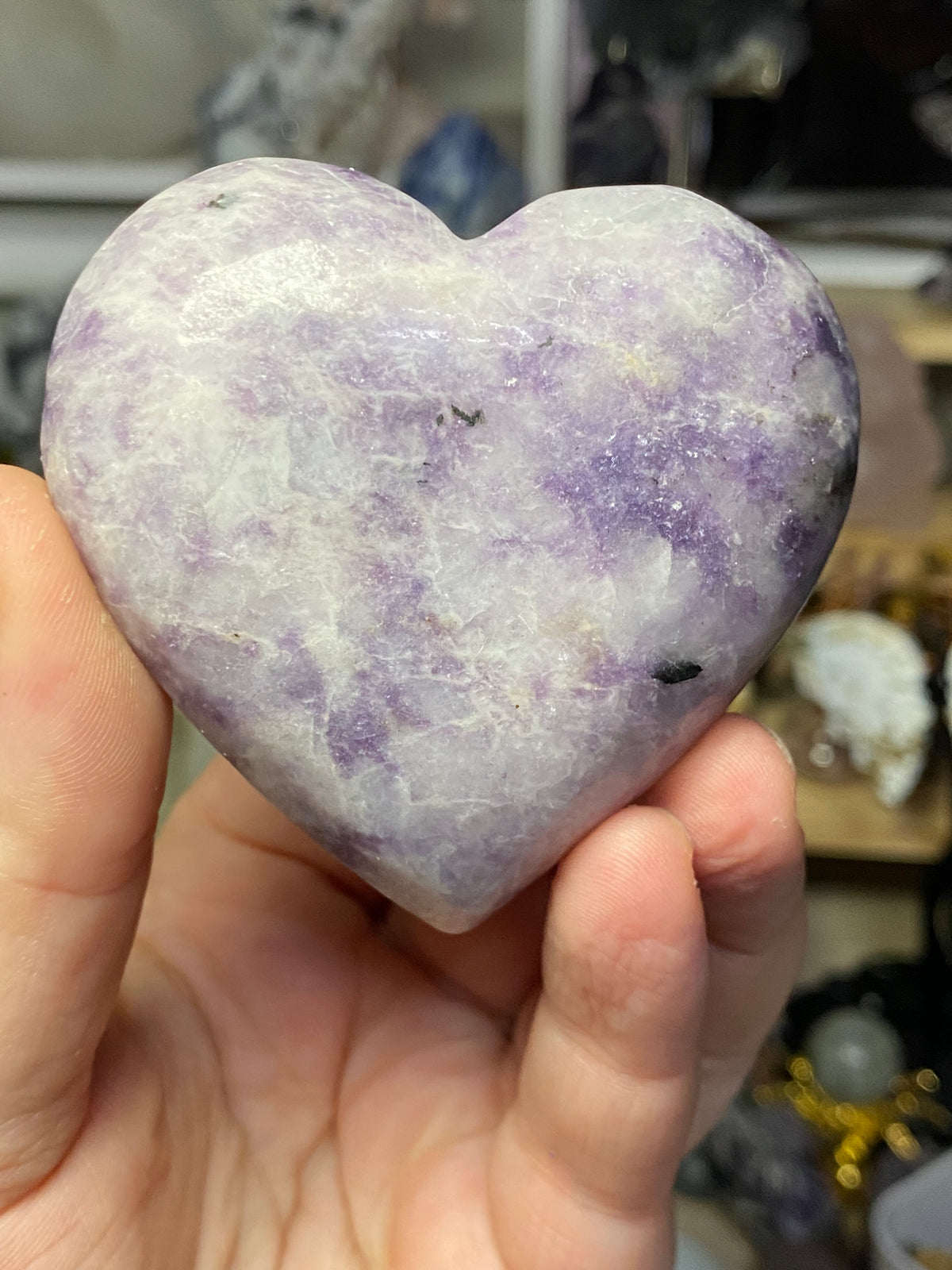 Lepidolite crystal heart carving