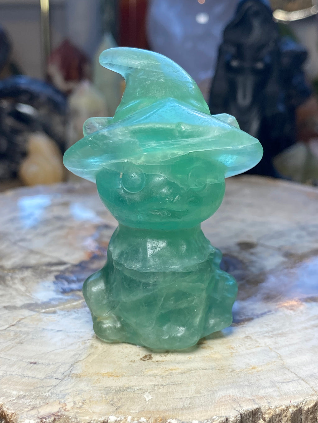 Fluorite crystal witch cat Halloween carving
