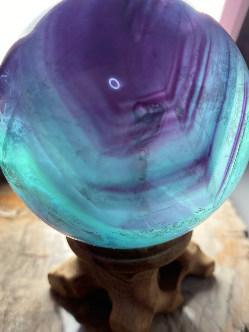 Rainbow fluorite crystal sphere