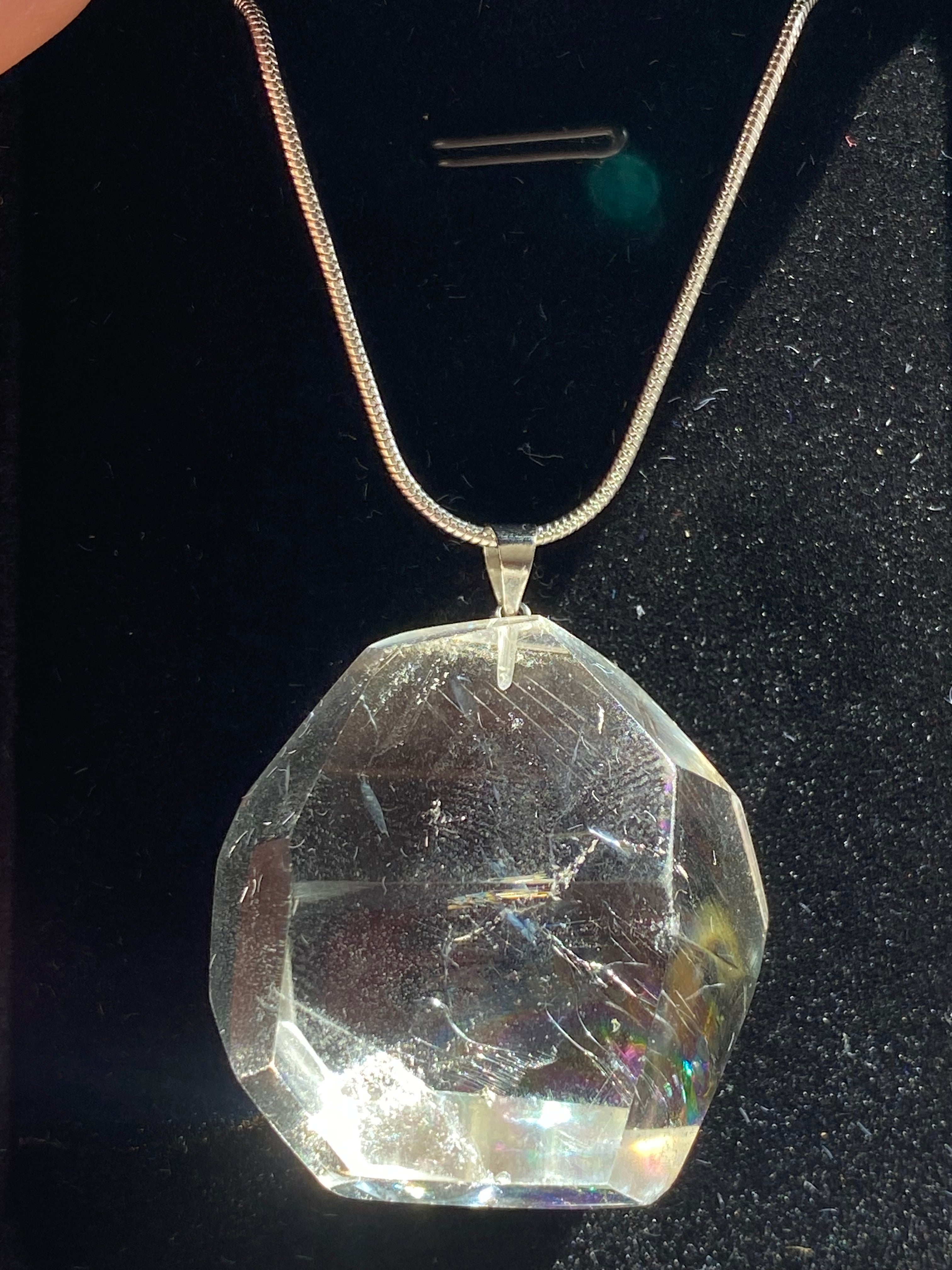 Clear quartz crystal grade AAAA silver necklace