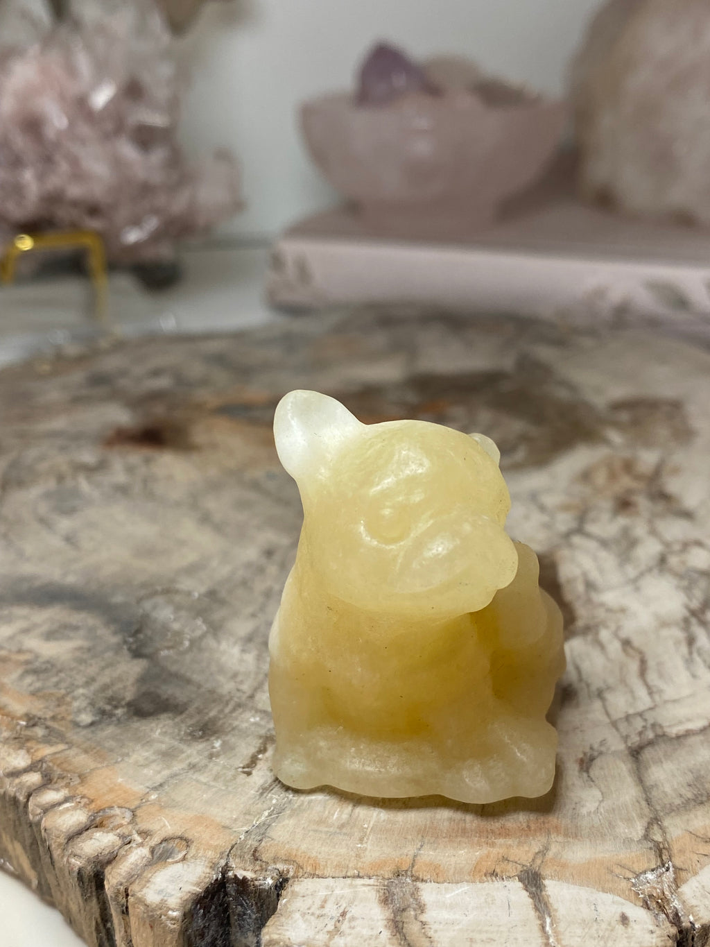 Small clear quartz crystal dog carving