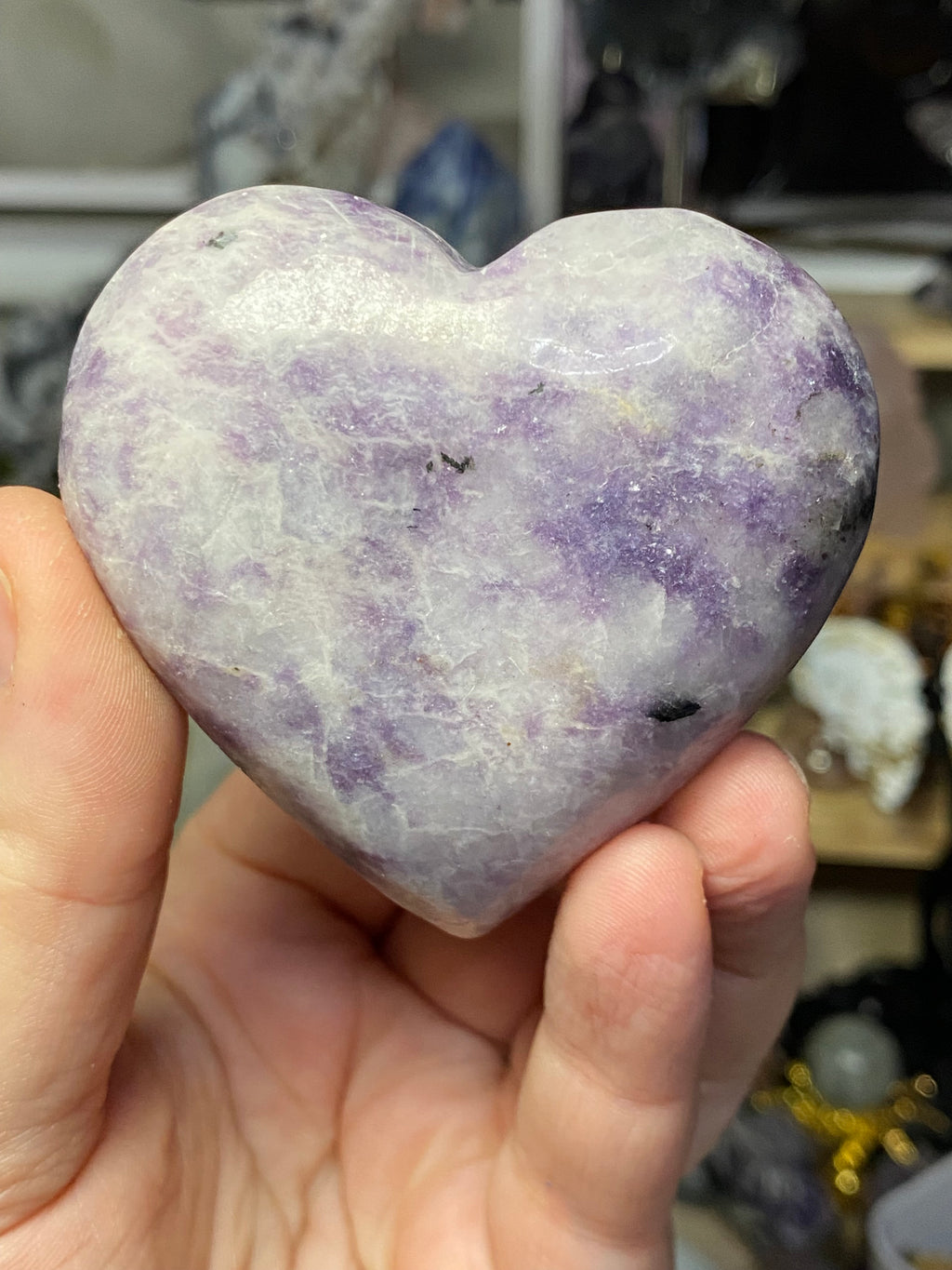 Lepidolite crystal heart carving