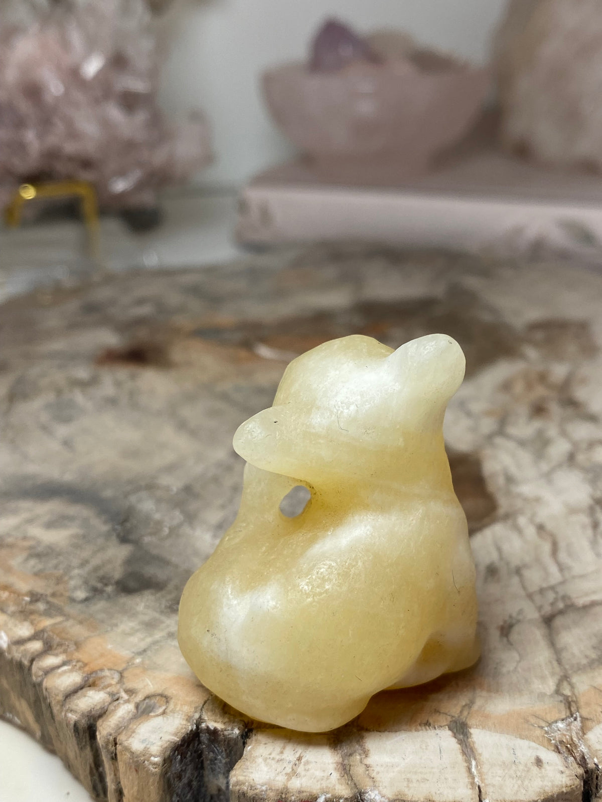 Small clear quartz crystal dog carving
