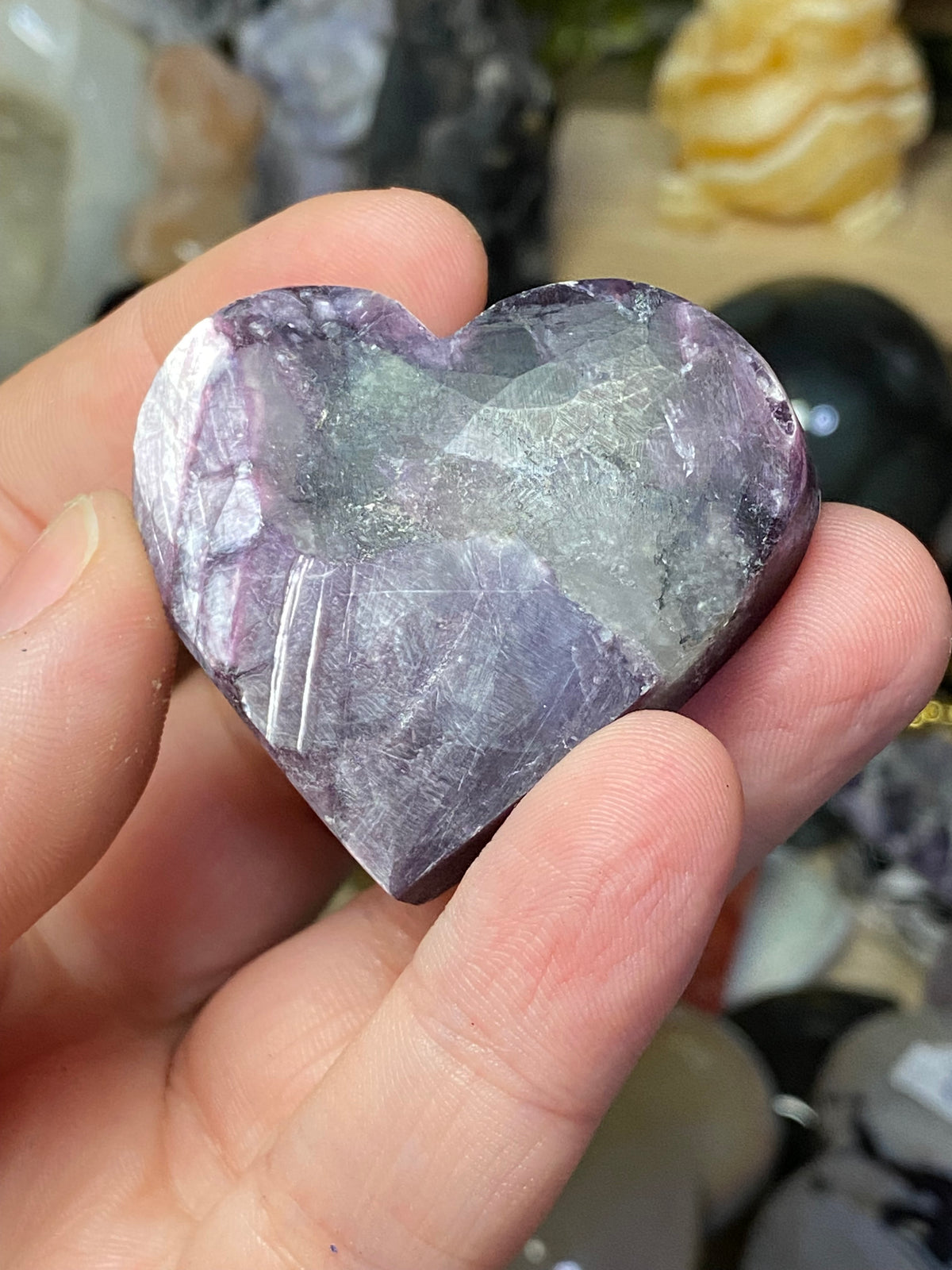 Purple mica crystal heart carving