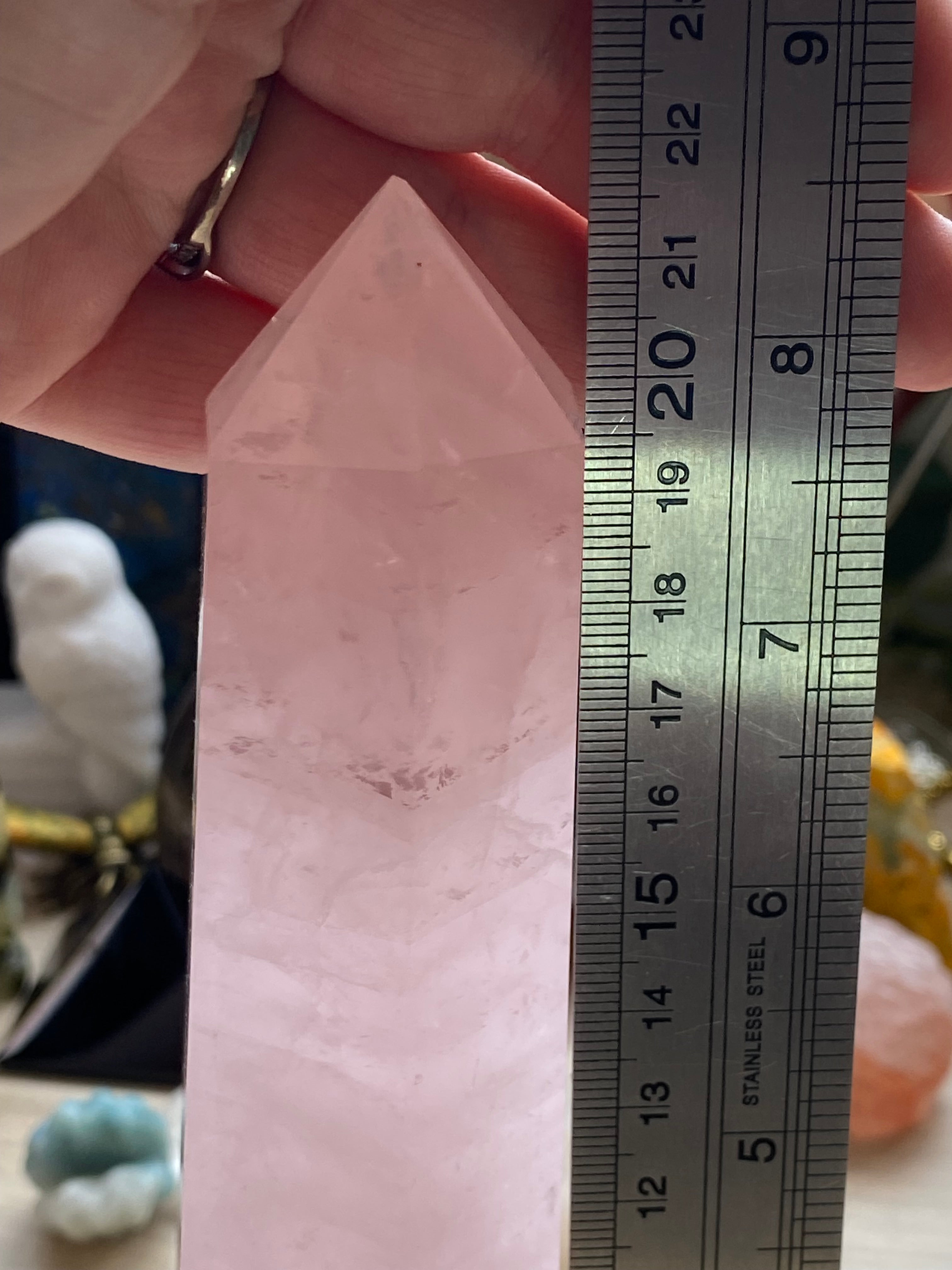 Imperfect rose quartz crystal tower 21.5cm