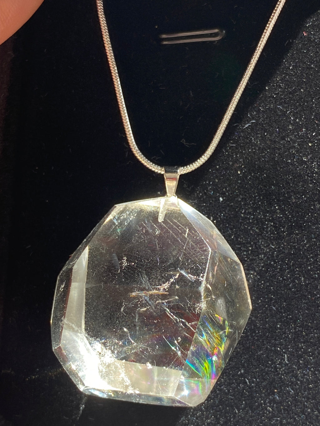 Clear quartz crystal grade AAAA silver necklace
