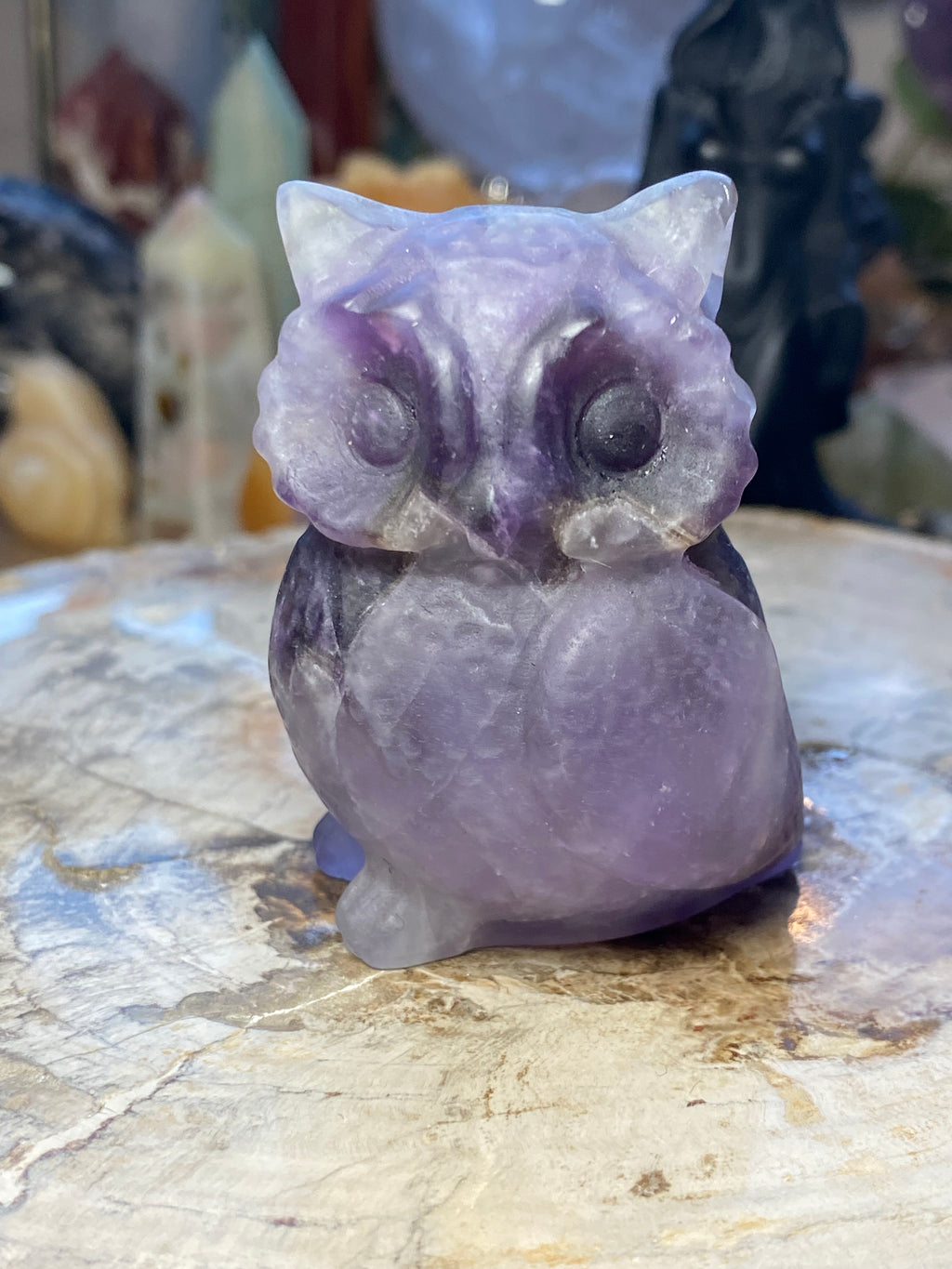 Amethyst crystal owl carving- Halloween