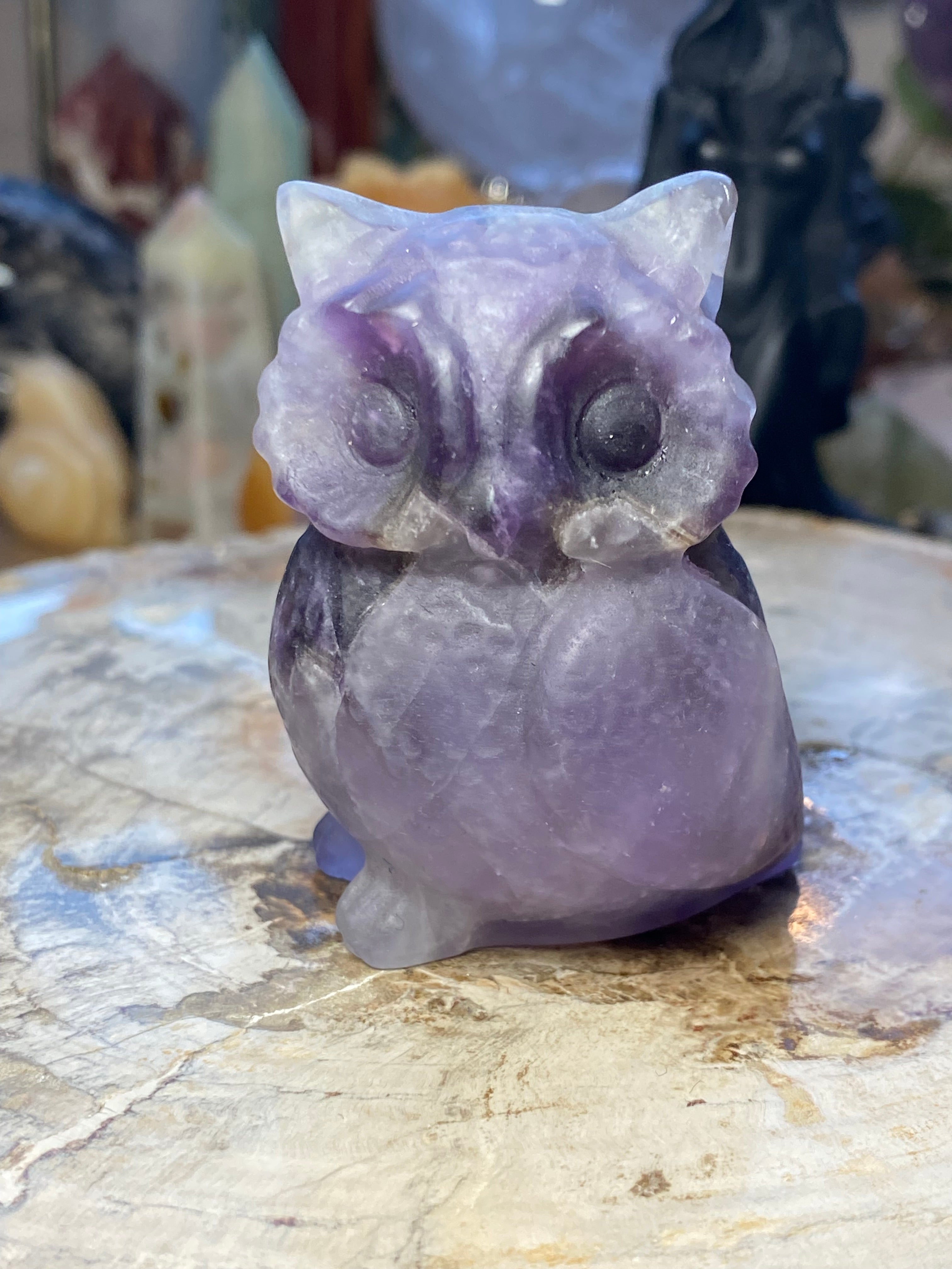 Amethyst crystal owl carving- Halloween