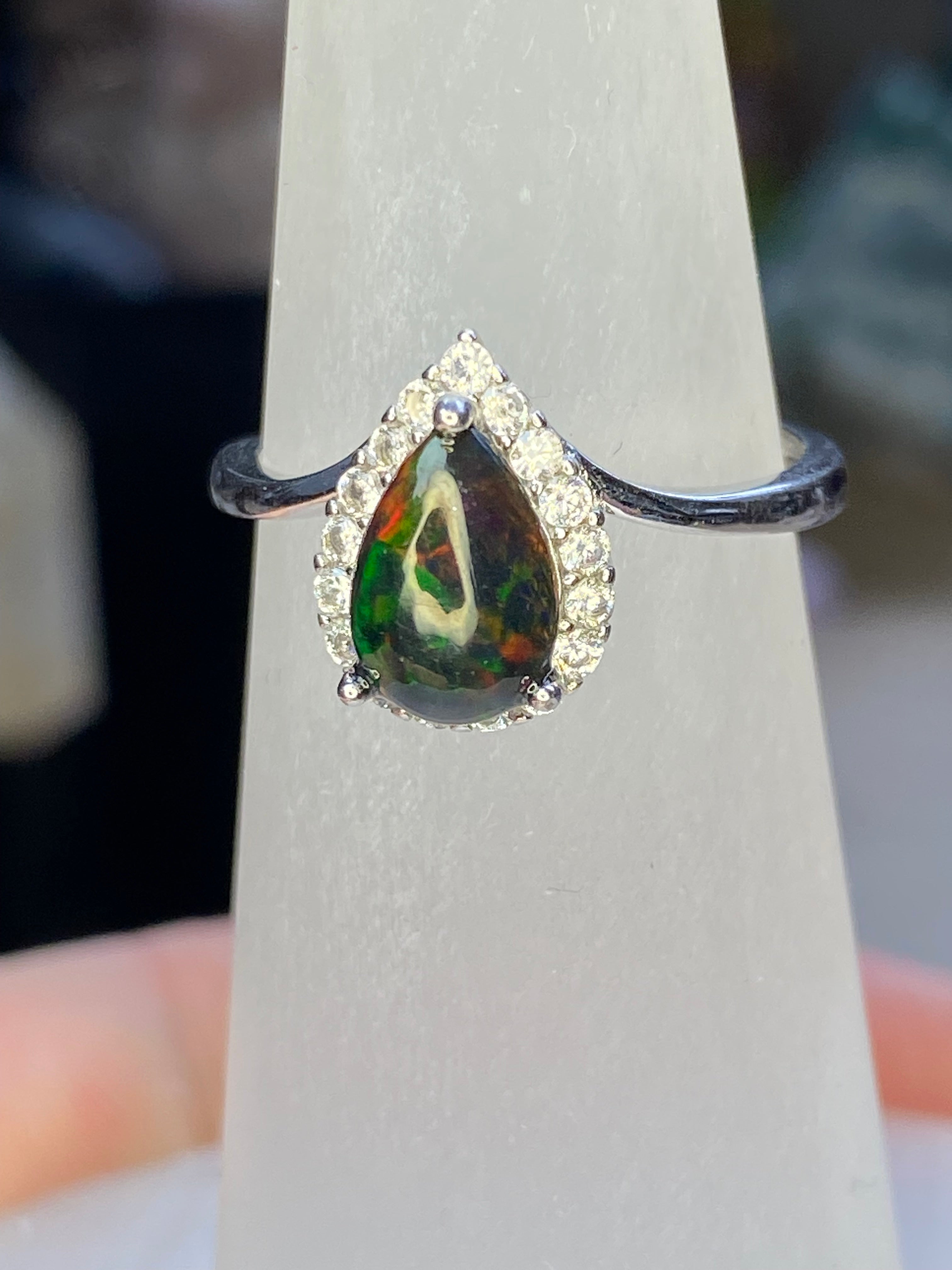 Australian Black opal silver ring ajustable dize