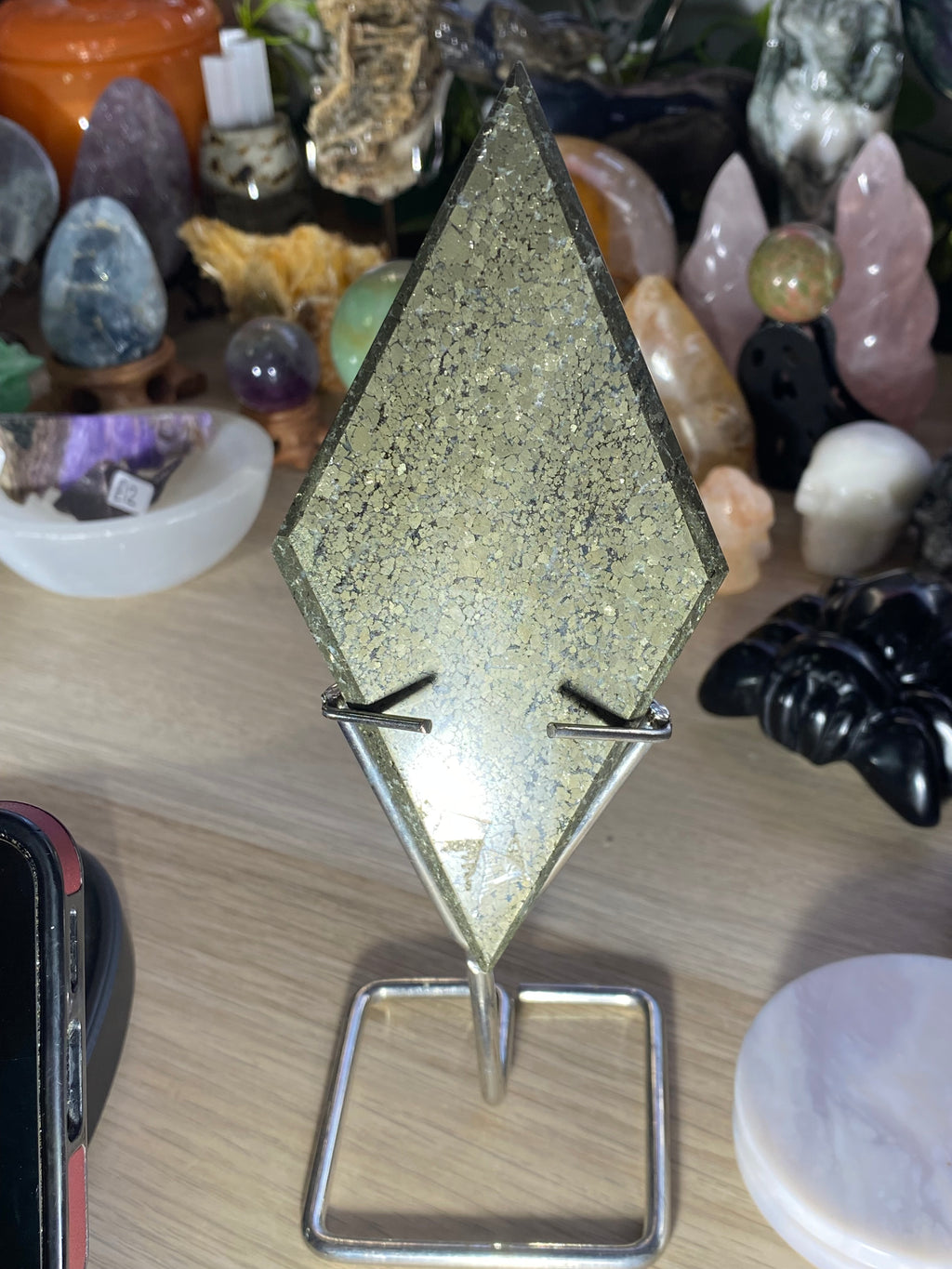 Large pyrite Crystal rhombus with stand