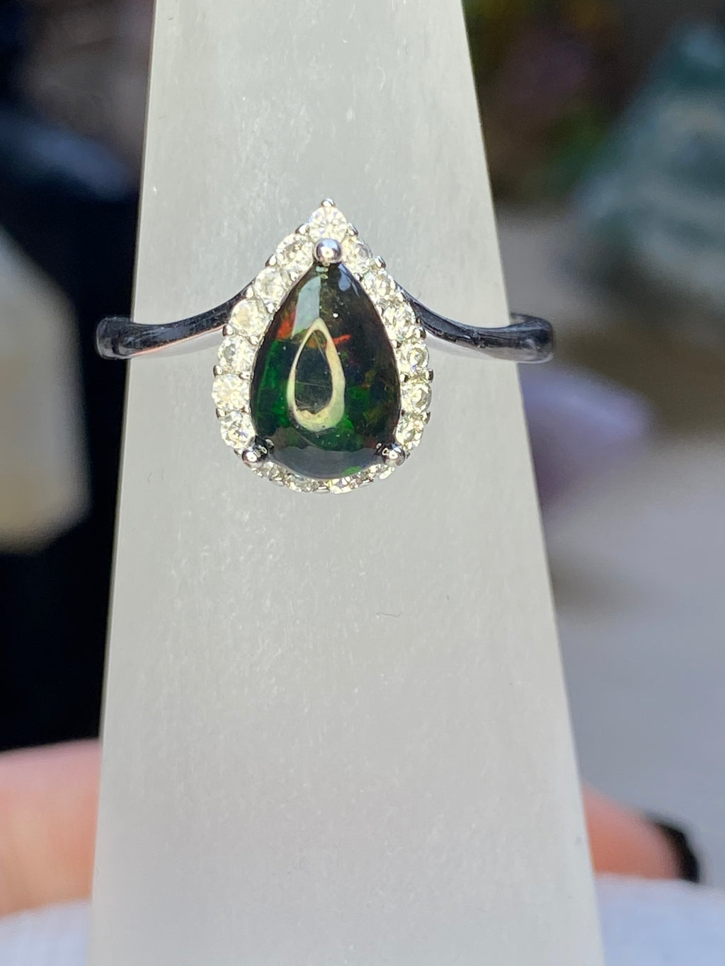 Australian Black opal silver ring ajustable dize