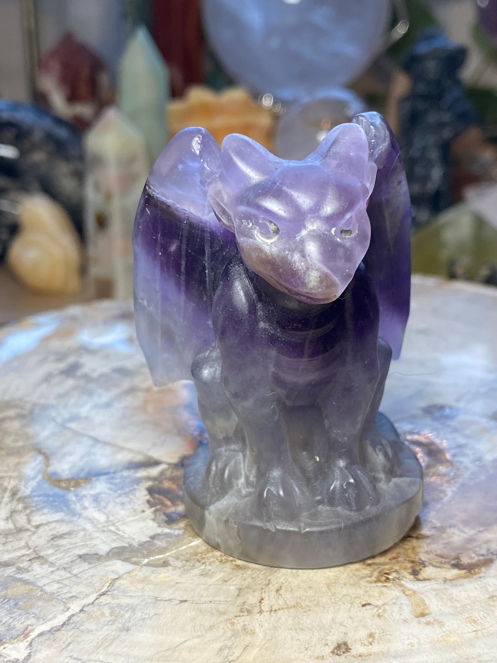 Amethyst crystal gargoyle carving  - Halloween