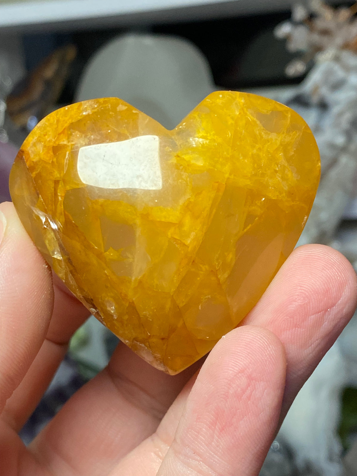 Golden healer crystal heart carving