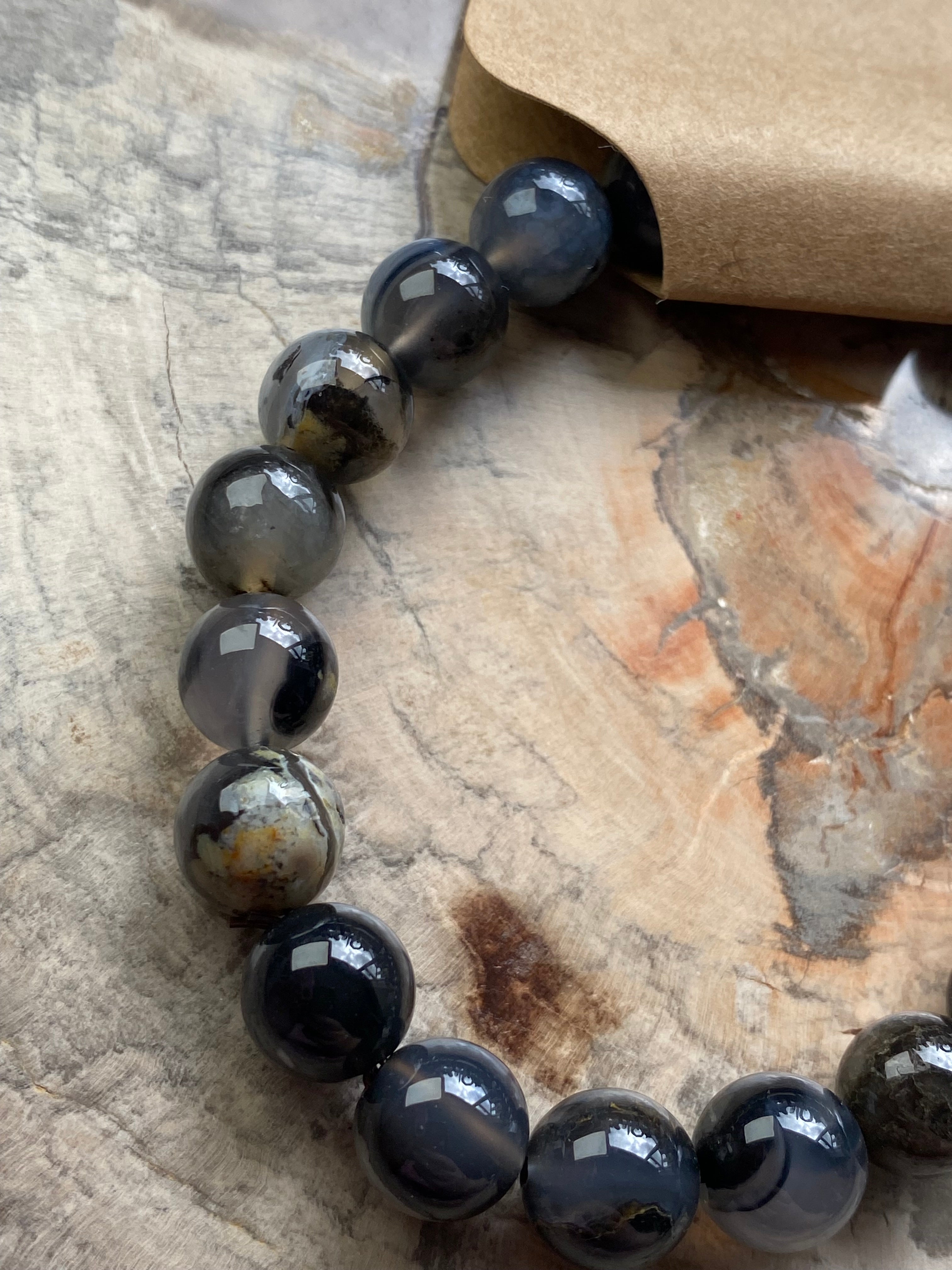 9mm black flower agate crystal bracelet