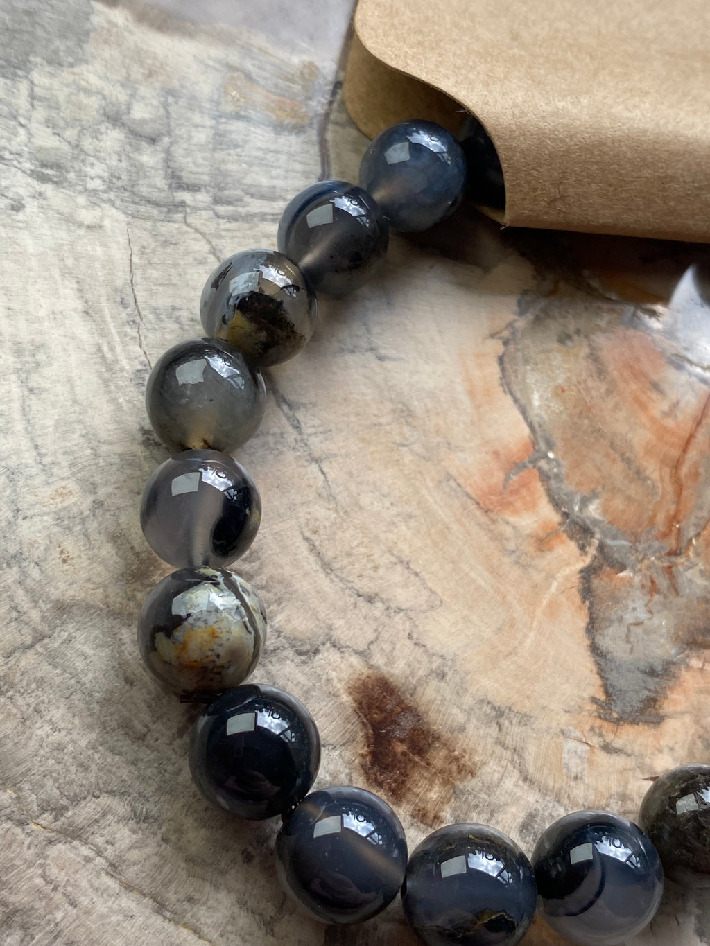 9mm black flower agate crystal bracelet