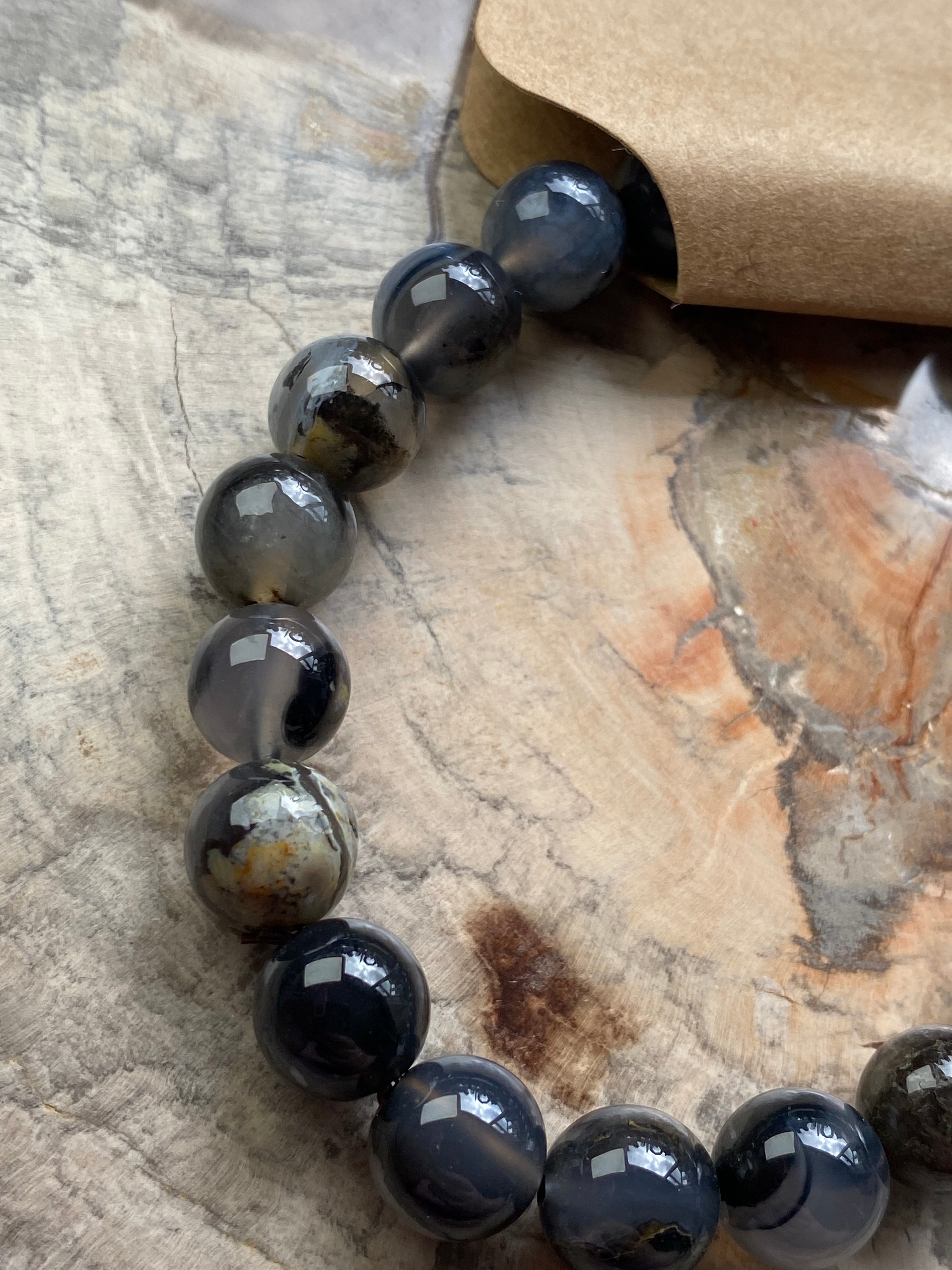 9mm black flower agate crystal bracelet