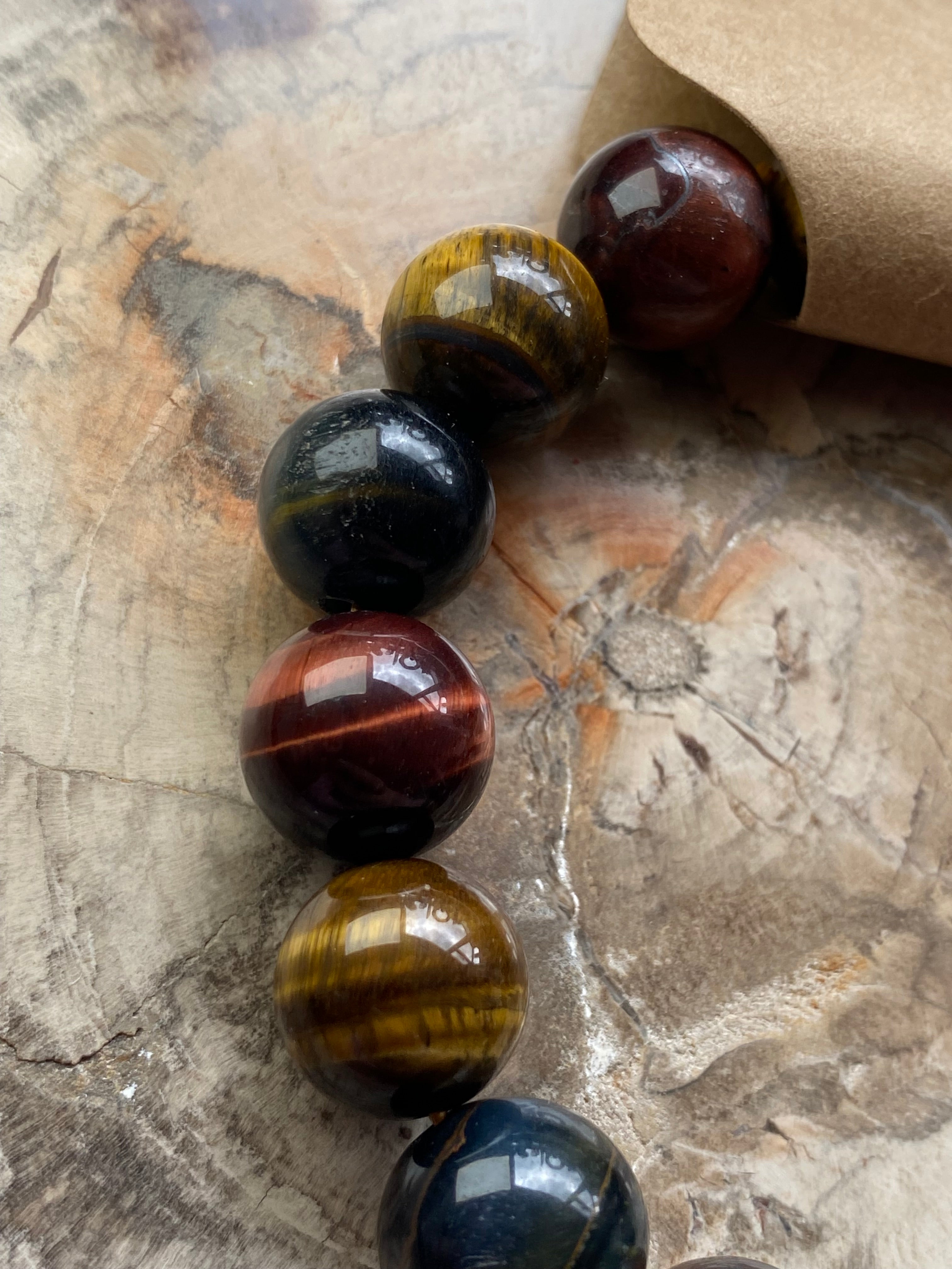 Red yellow and blue tigers eye crystal bracelet 12mm