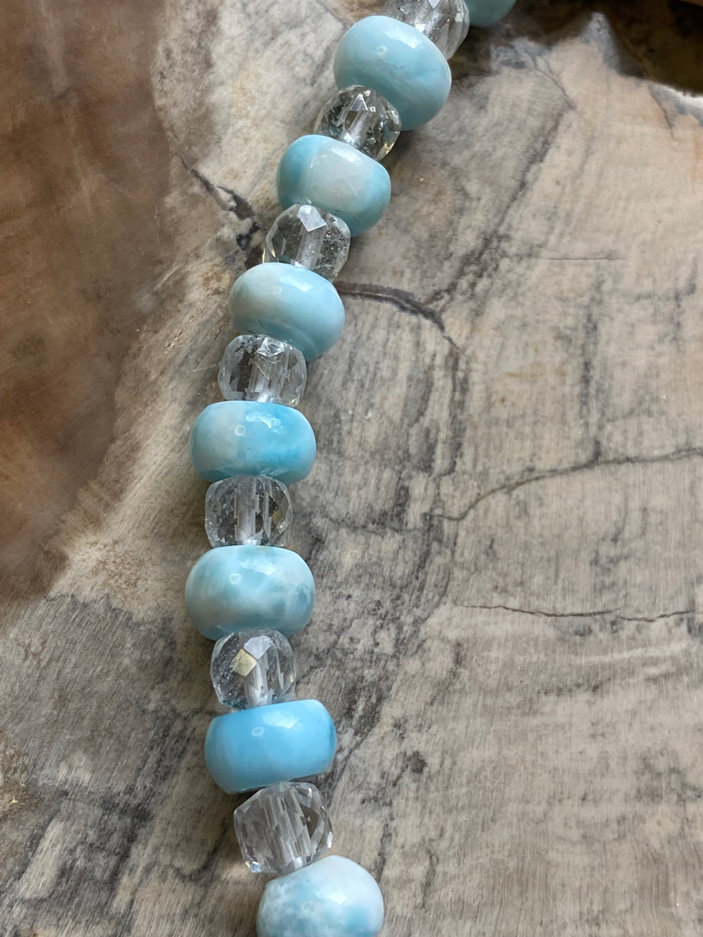 Larimar crystal with quartz crystal bracelet
