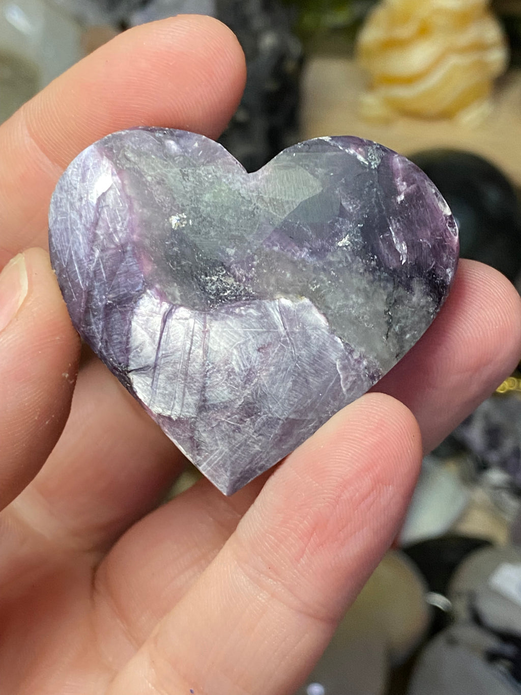 Purple mica crystal heart carving