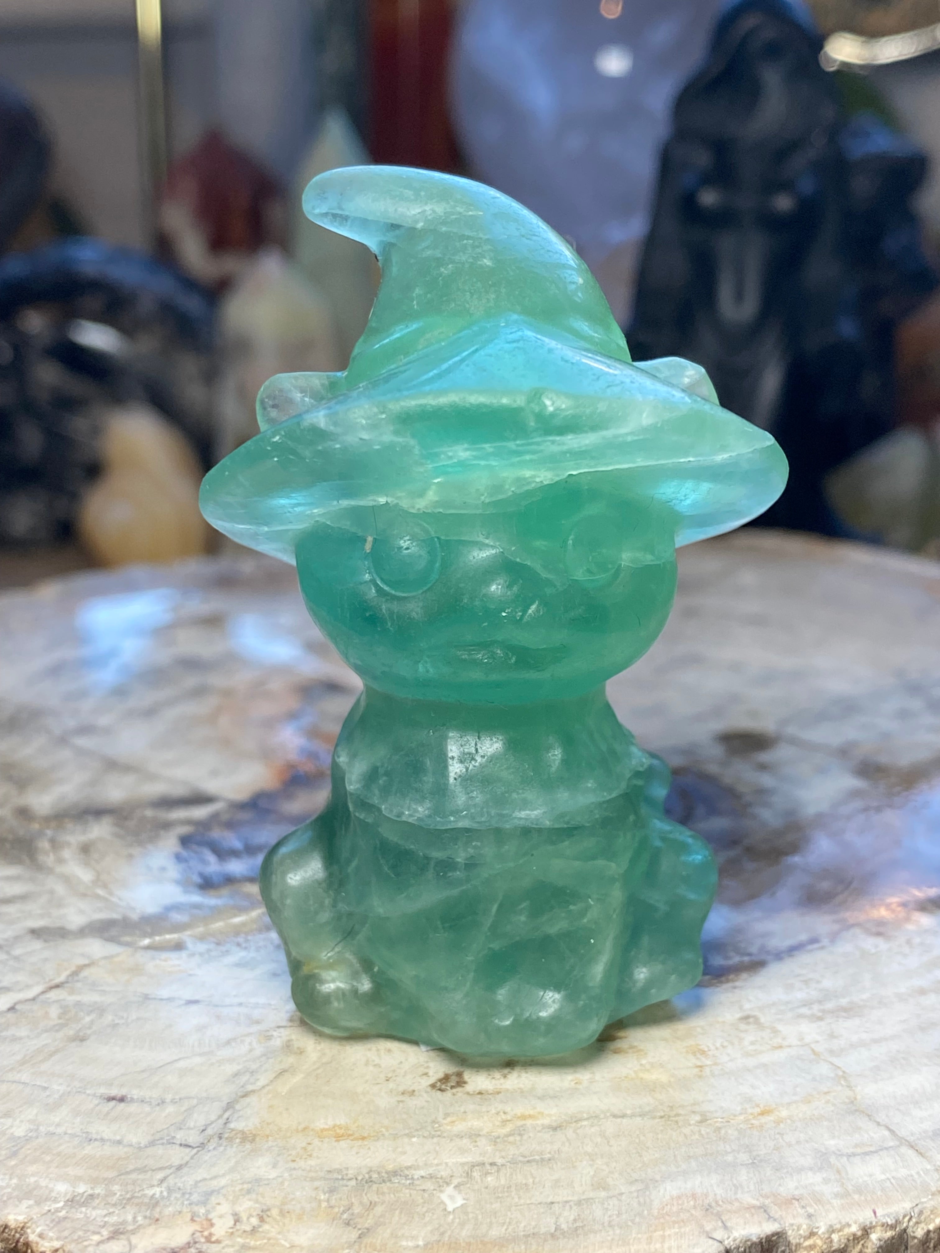 Fluorite crystal witch cat Halloween carving