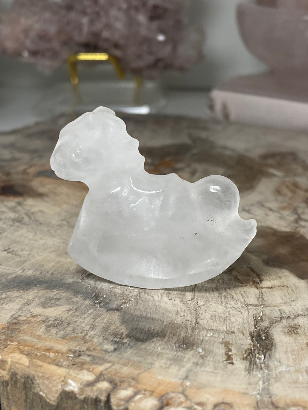 Clear quartz crystal small rocking horse carving