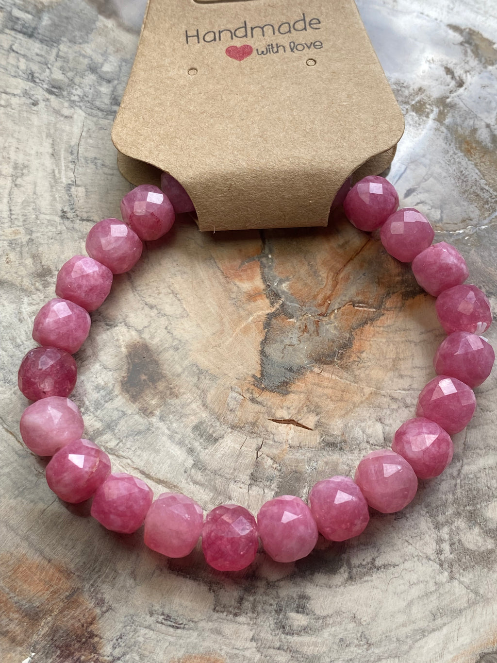 Pink Tourmaline crystal bracelet 7.5mm