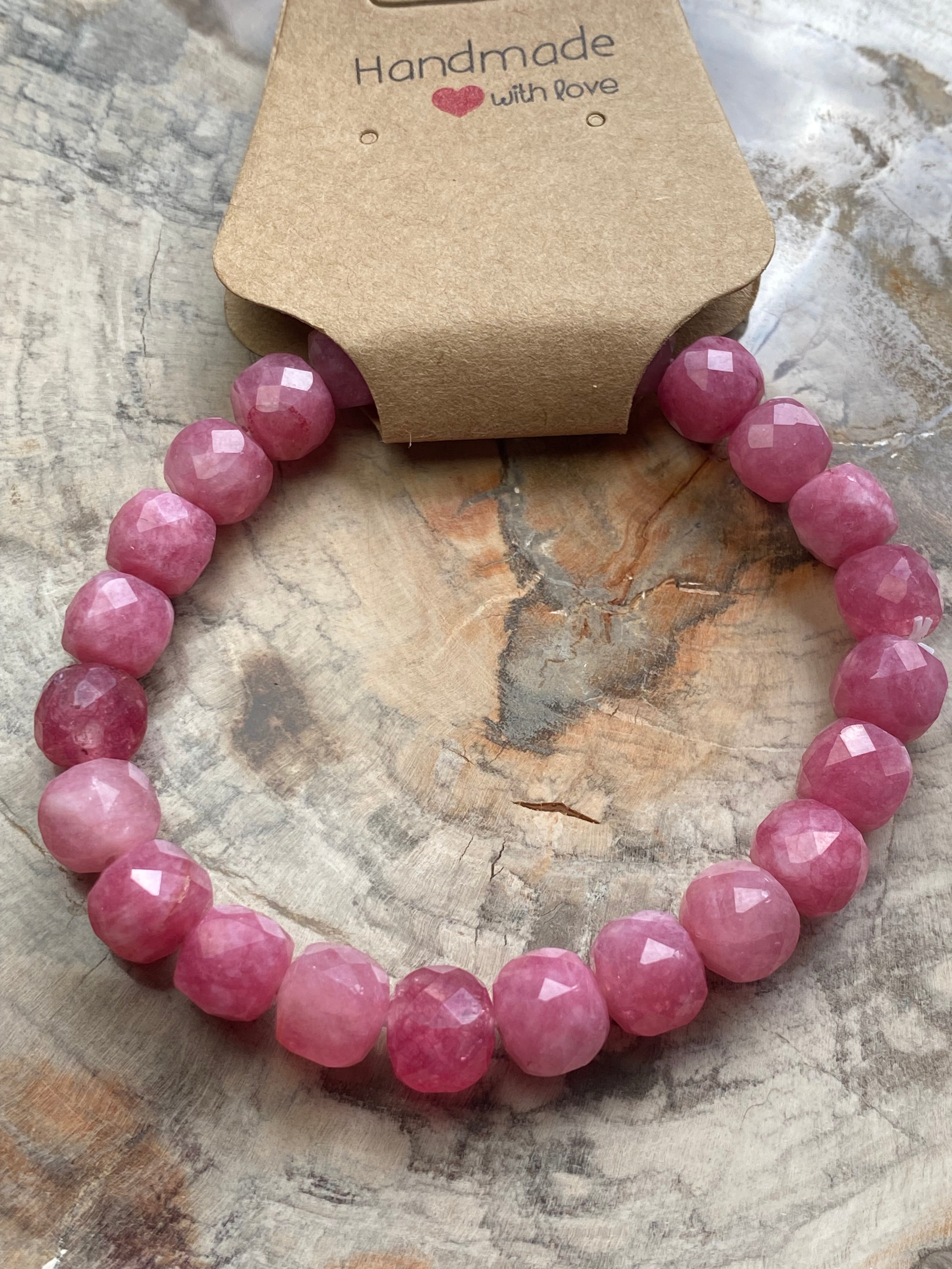 Pink Tourmaline crystal bracelet 7.5mm