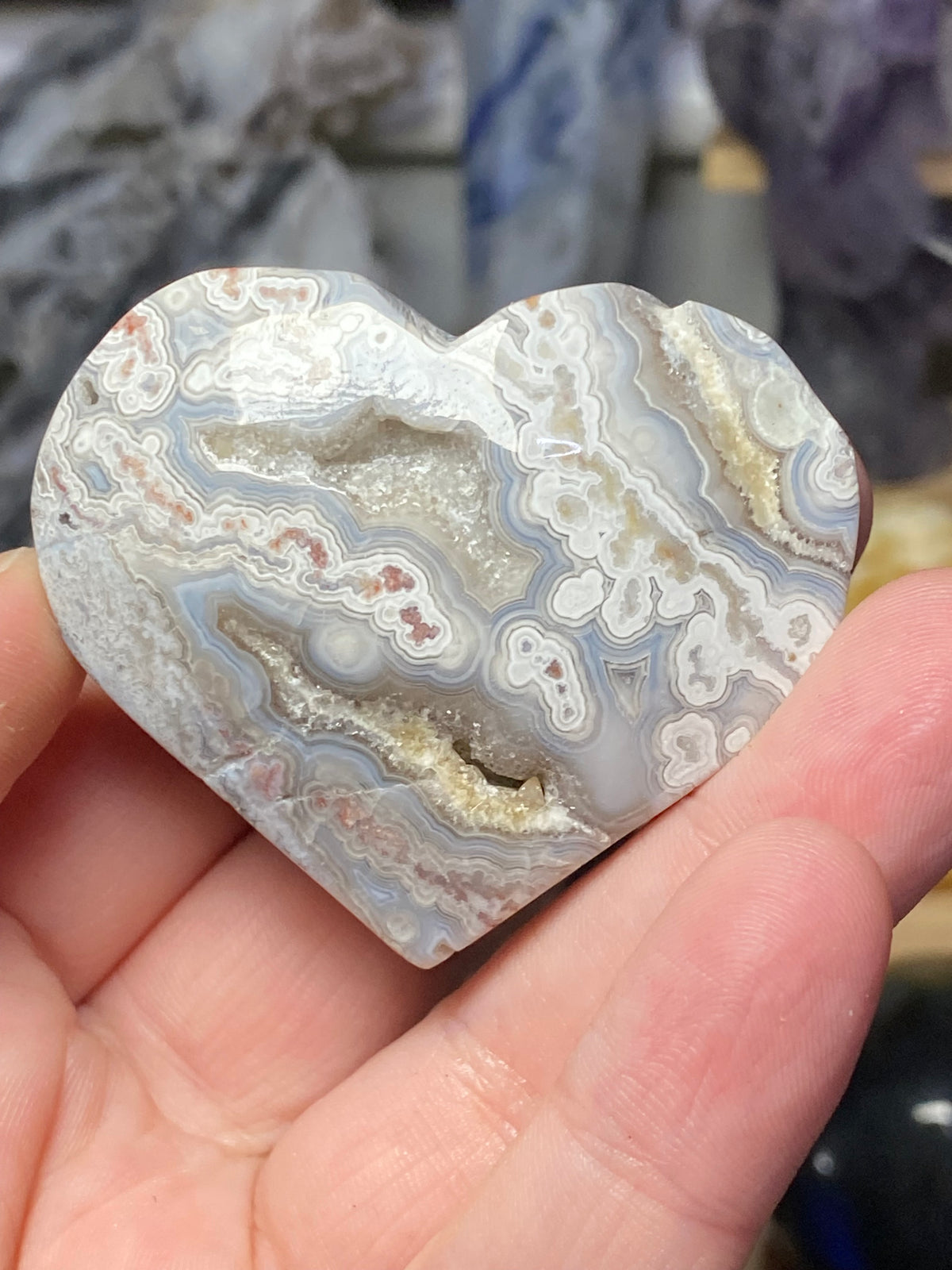 Mexican agate crystal heart with Druzy