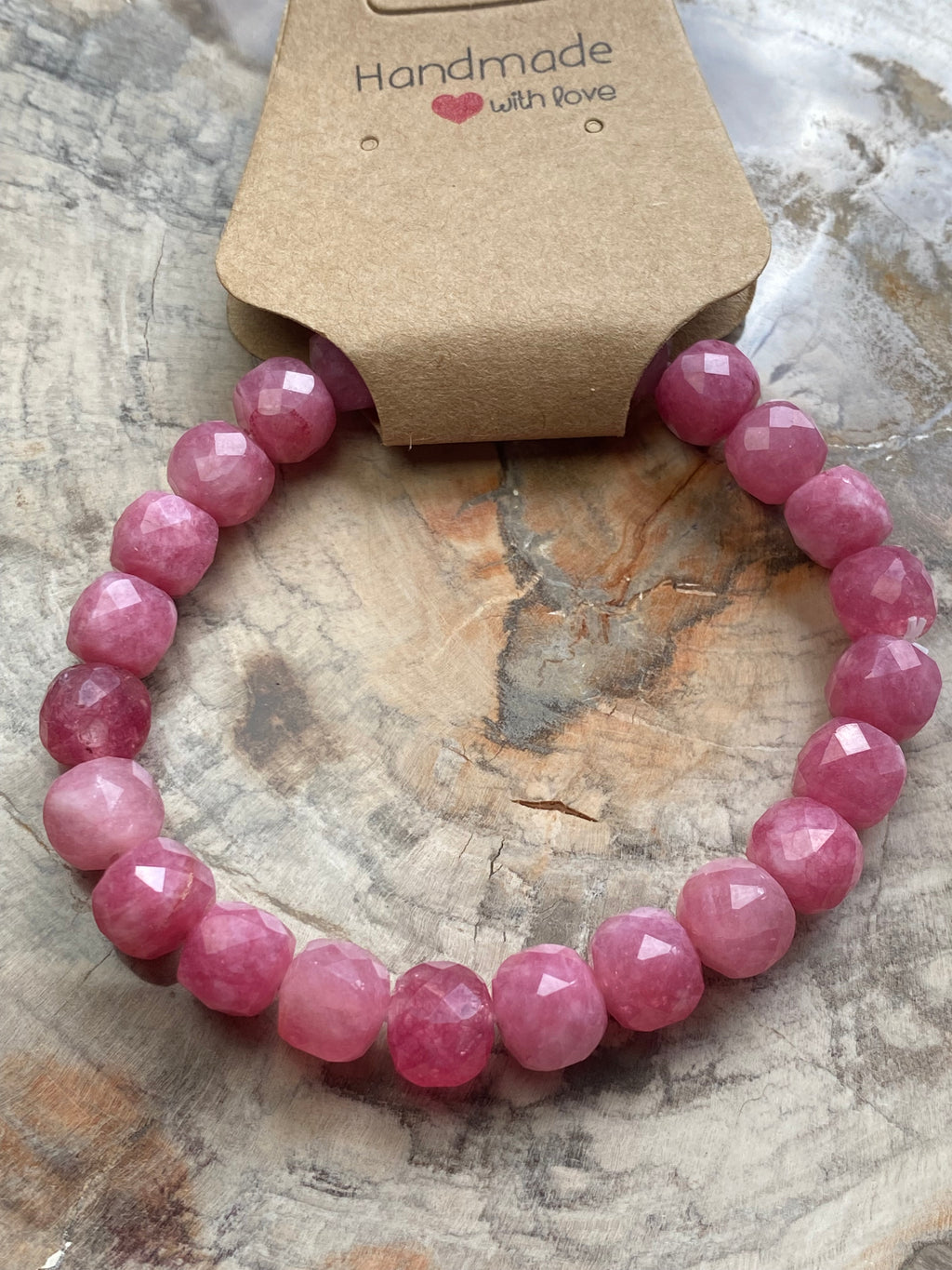 Pink Tourmaline crystal bracelet 7.5mm
