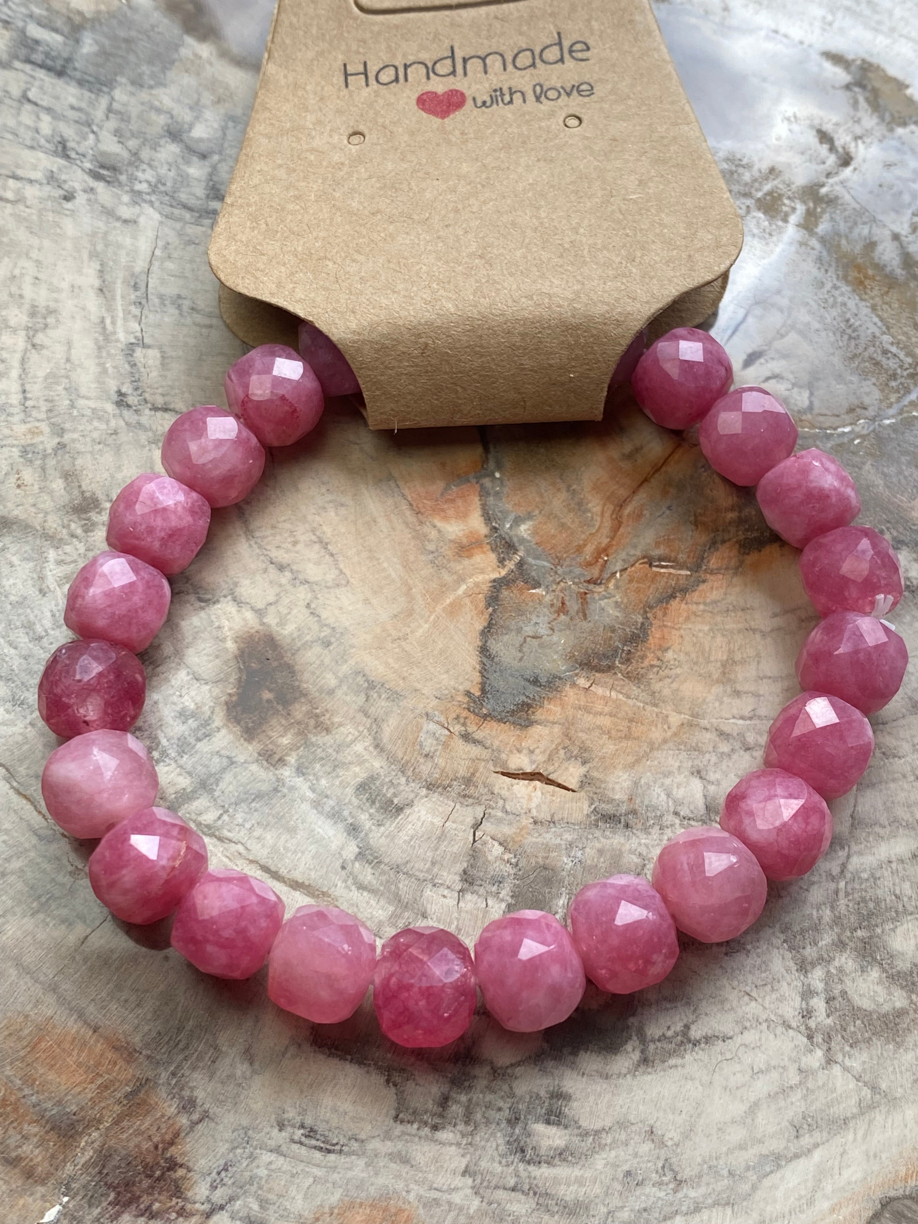 Pink Tourmaline crystal bracelet 7.5mm