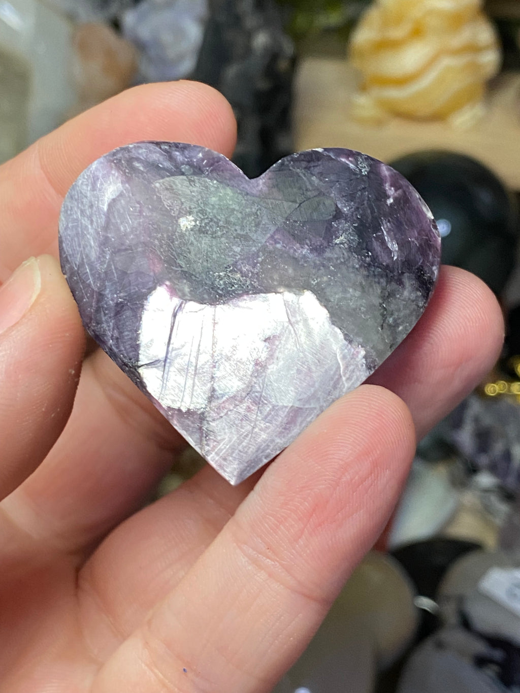Purple mica crystal heart carving