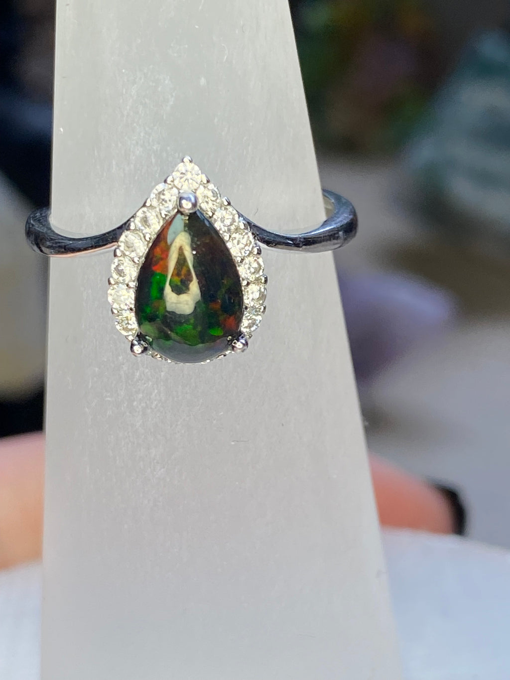 Australian Black opal silver ring ajustable dize