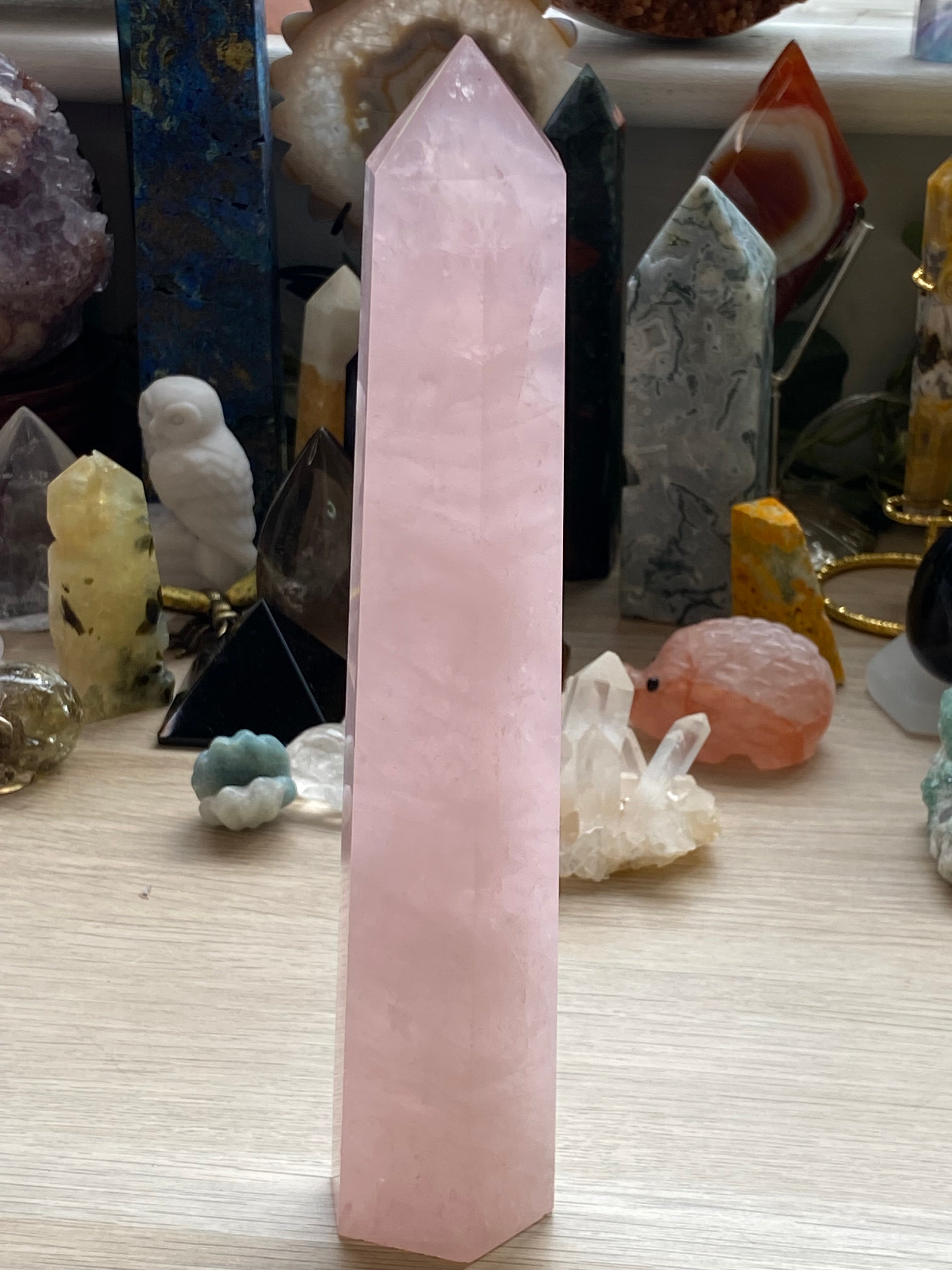 Imperfect rose quartz crystal tower 21.5cm