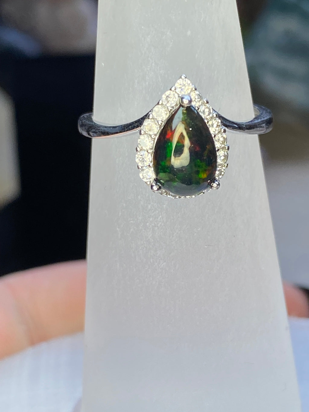 Australian Black opal silver ring ajustable dize