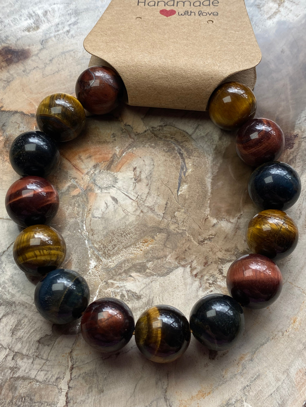 Red yellow and blue tigers eye crystal bracelet 12mm