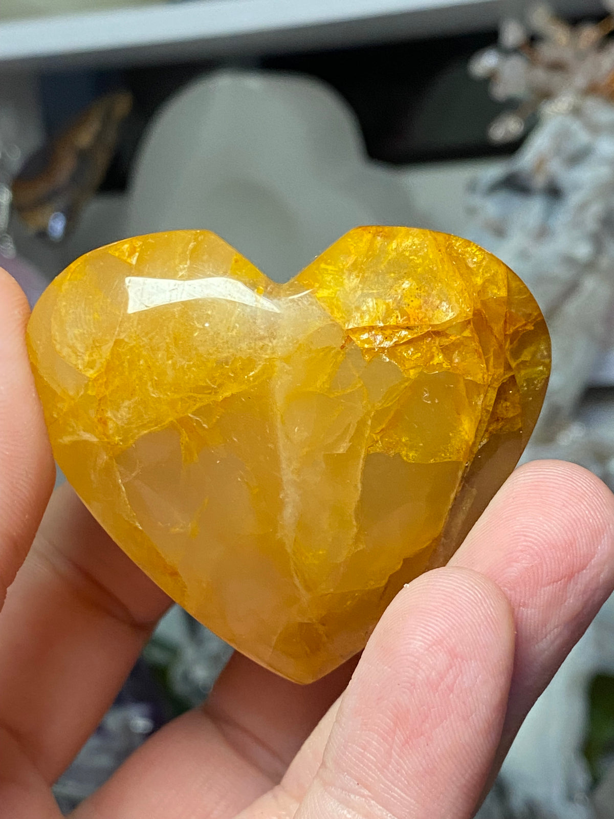 Golden healer crystal heart carving