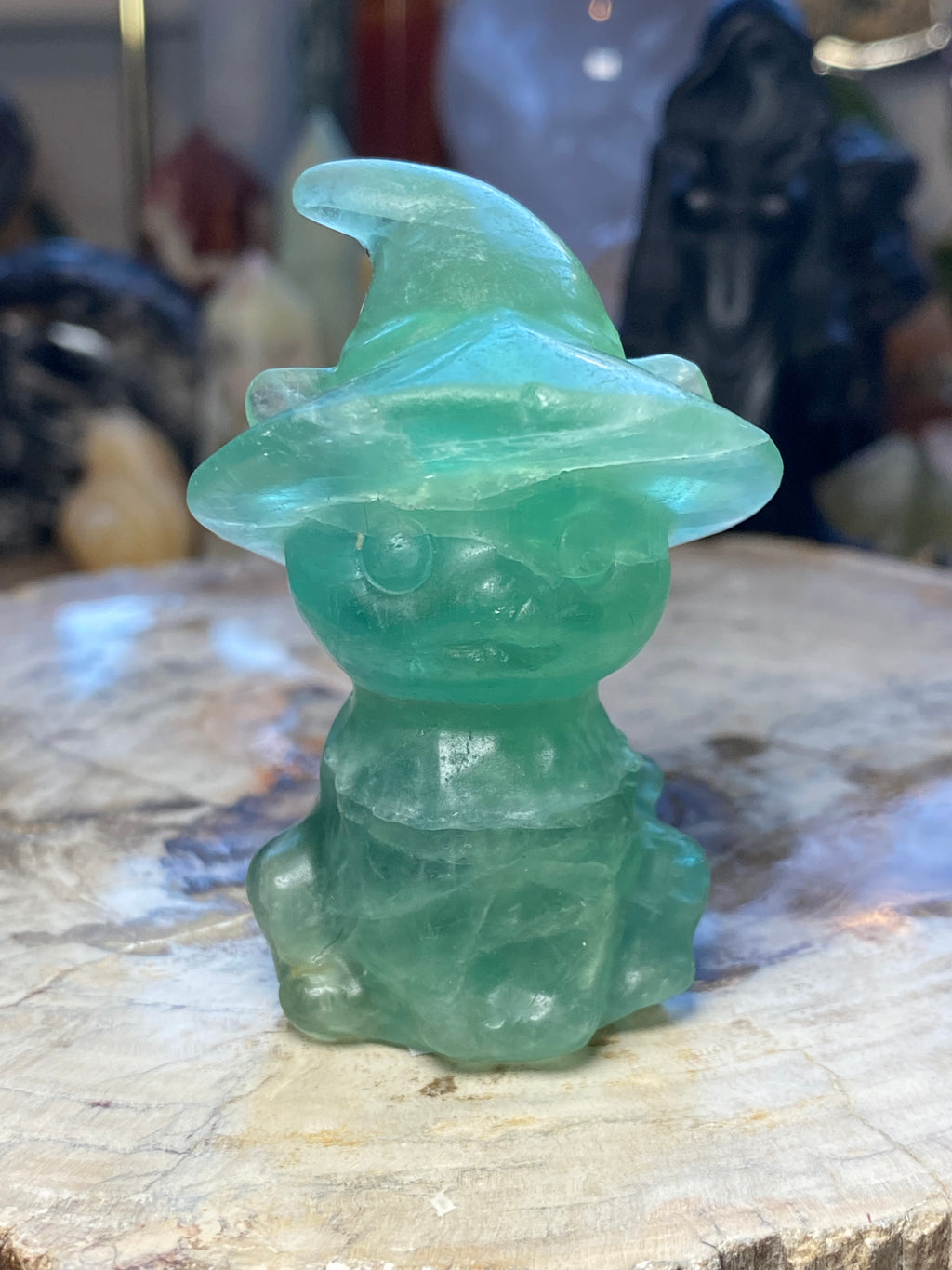 Fluorite crystal witch cat Halloween carving