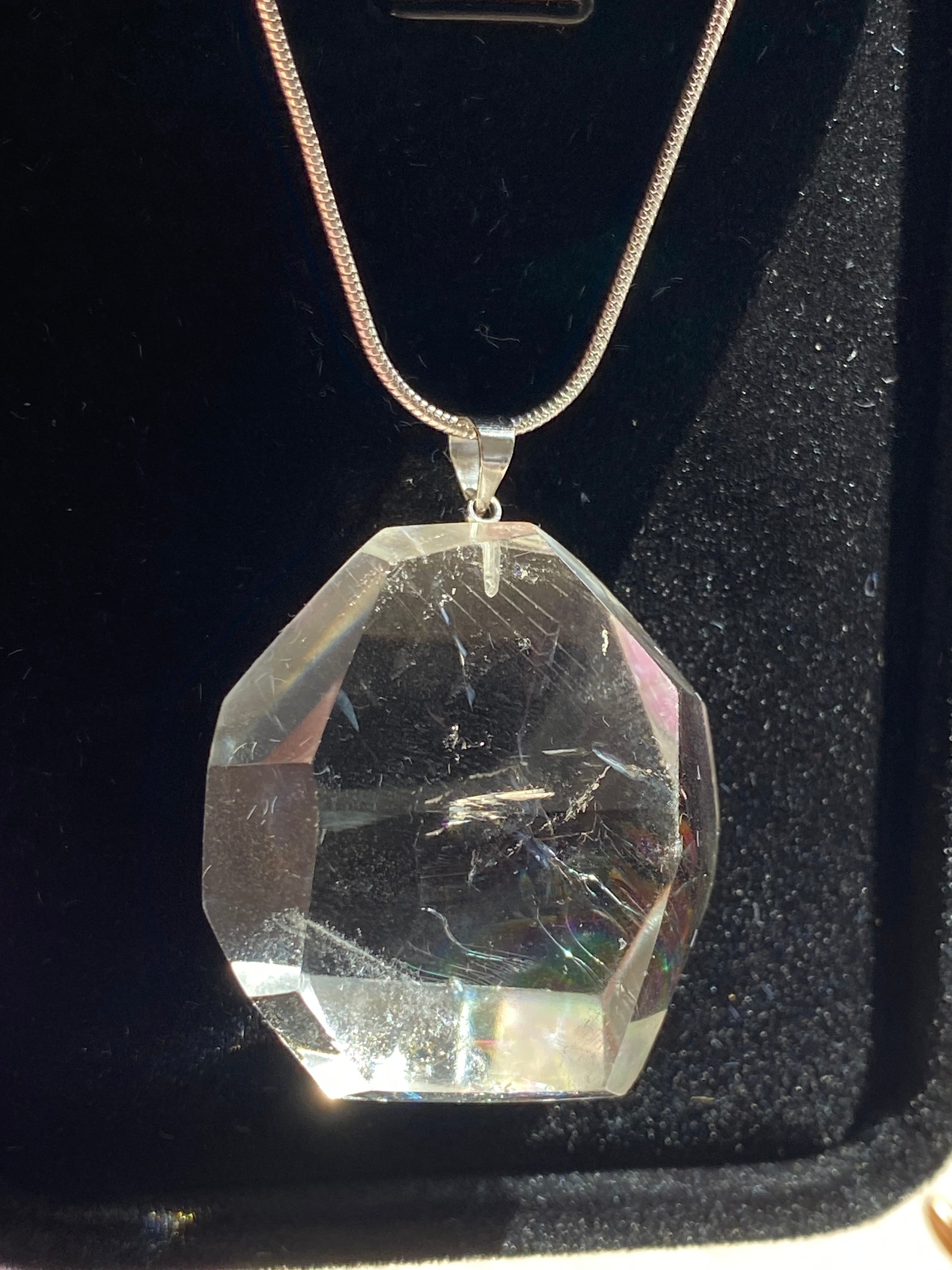 Clear quartz crystal grade AAAA silver necklace